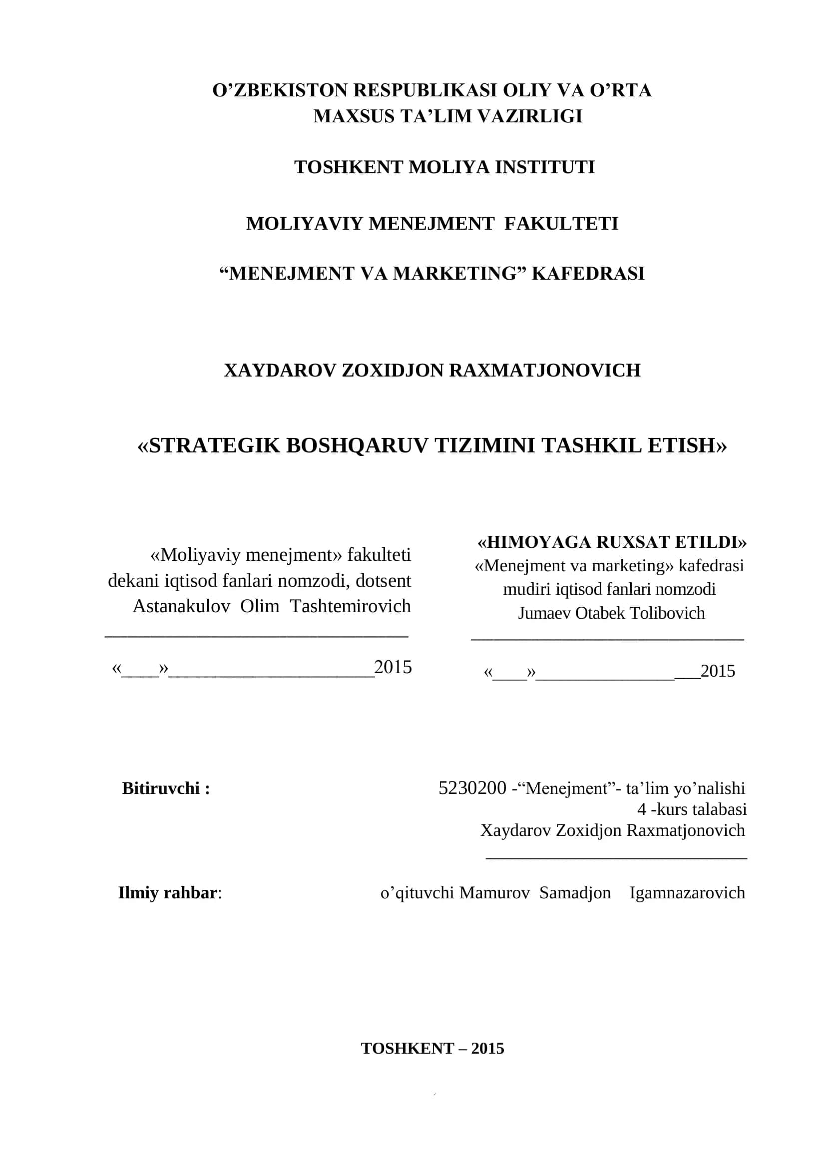 STRATEGIK BOSHQARUV TIZIMINI TASHKIL ETISH 1