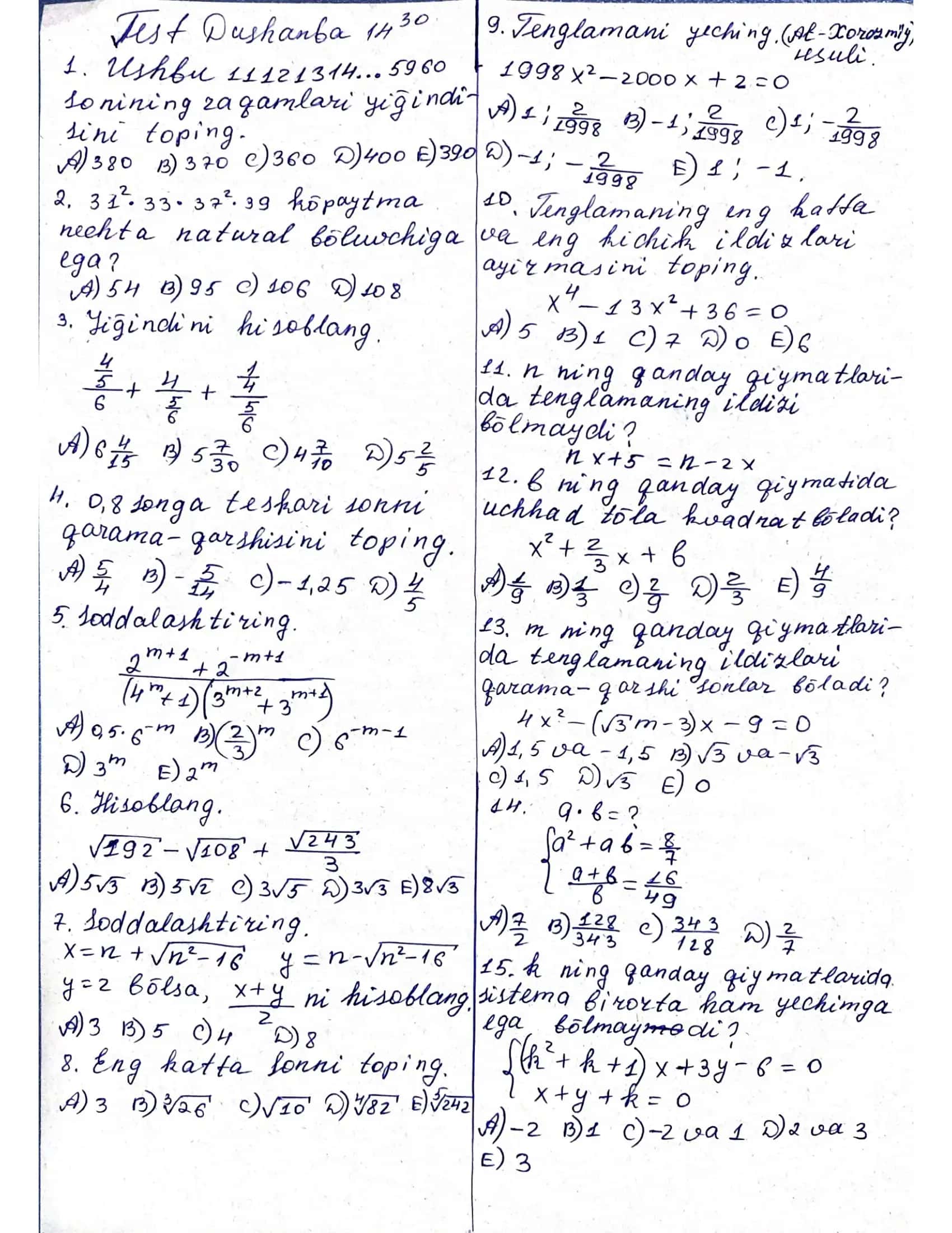 matematika test 1