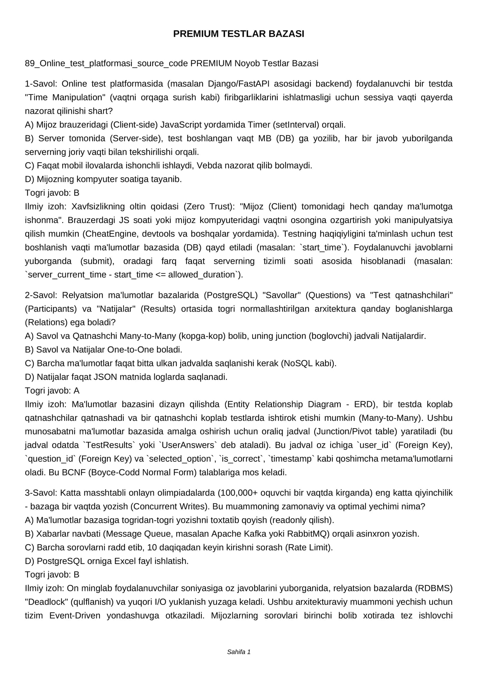 Noyob Testlar Bazasi 1