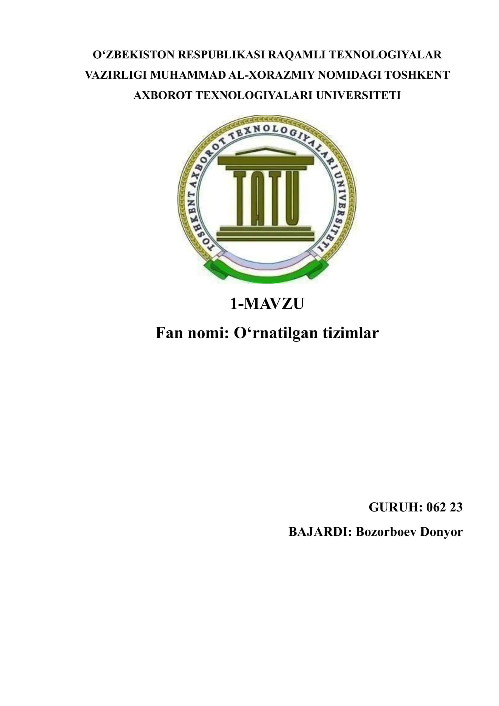 O‘rnatilgan tizimlar 1