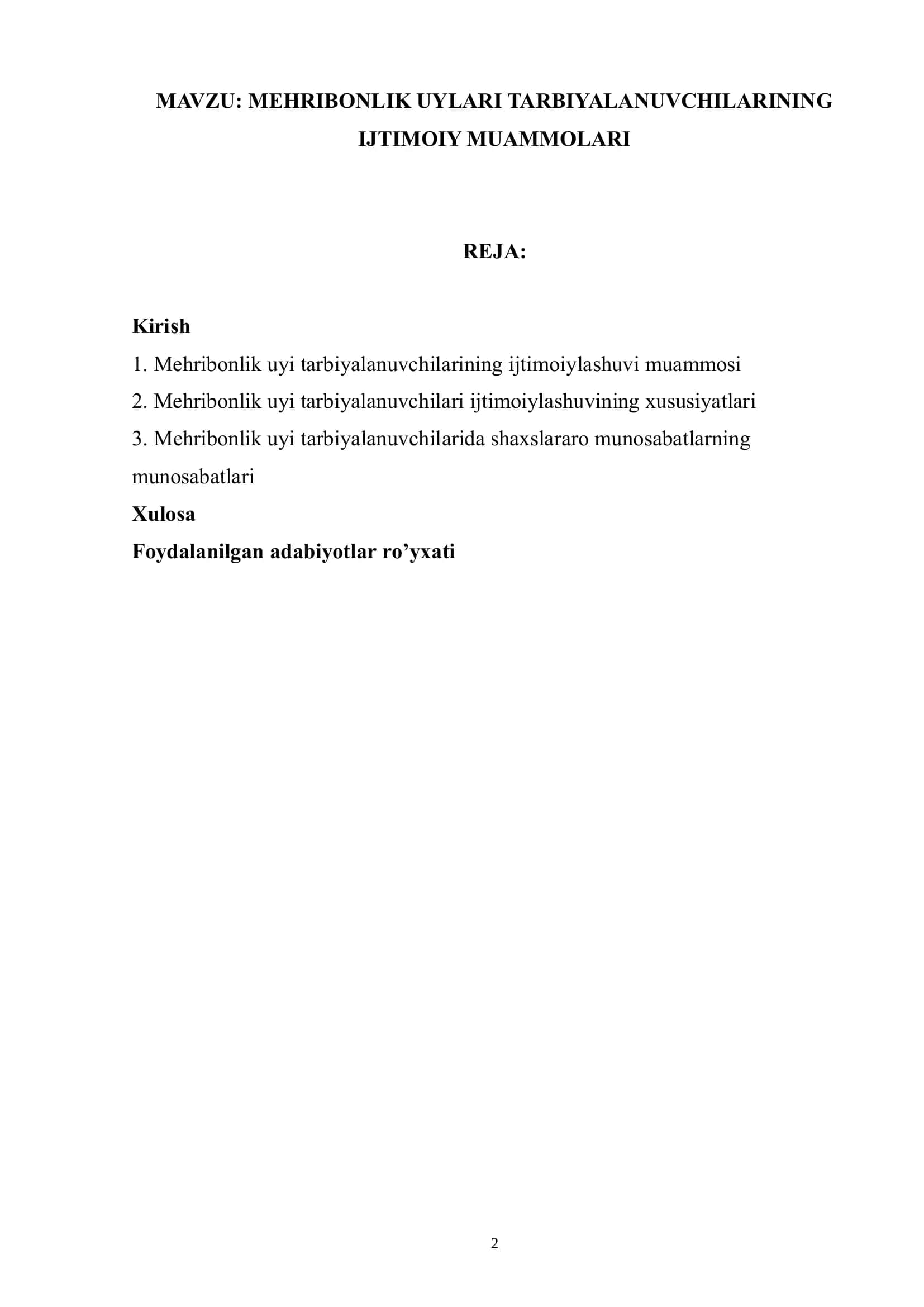 MEHRIBONLIK UYLARI TARBIYALANUVCHILARINING IJTIMOIY MUAMMOLARI 1