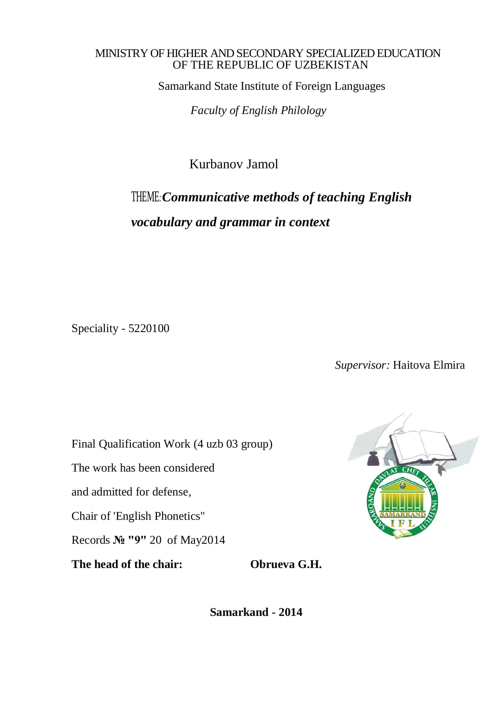 Communicative methods of teaching English vocabulary and grammar 1