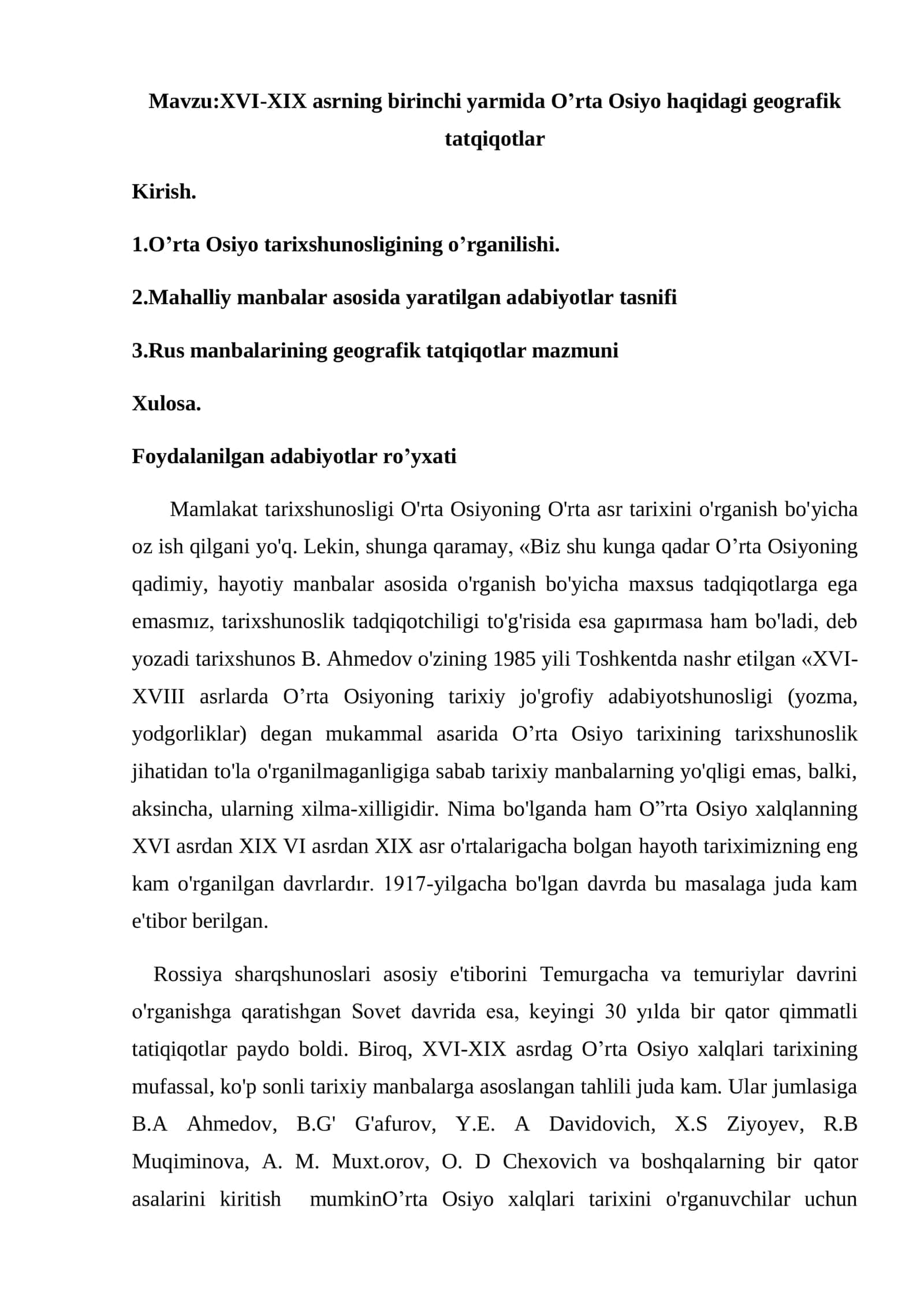 XVI-XIX asrning birinchi yarmida O’rta Osiyo haqidagi geografik tatqiqotlar 1