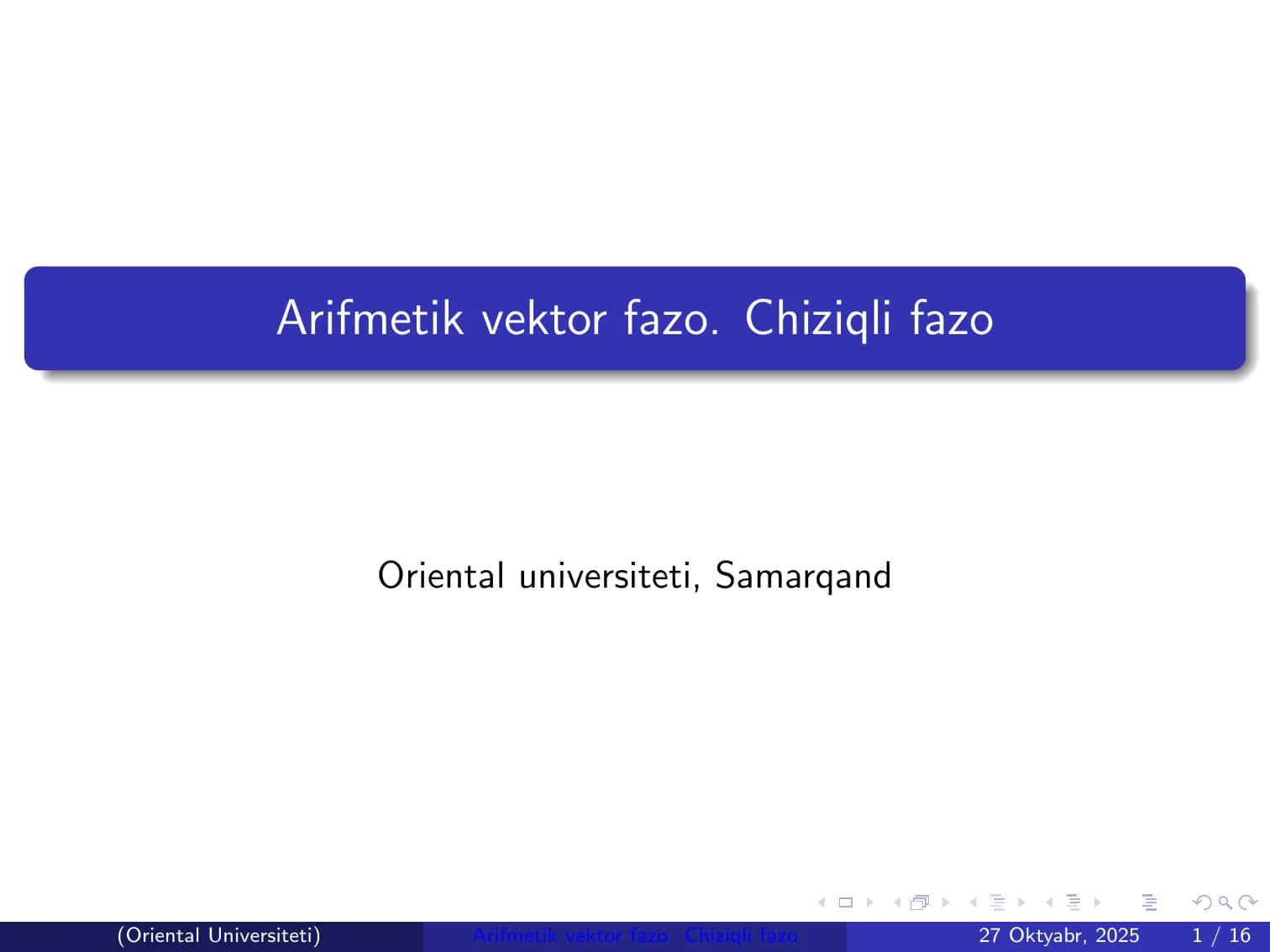 Arifmetik vektor fazo. Chiziqli fazo 1