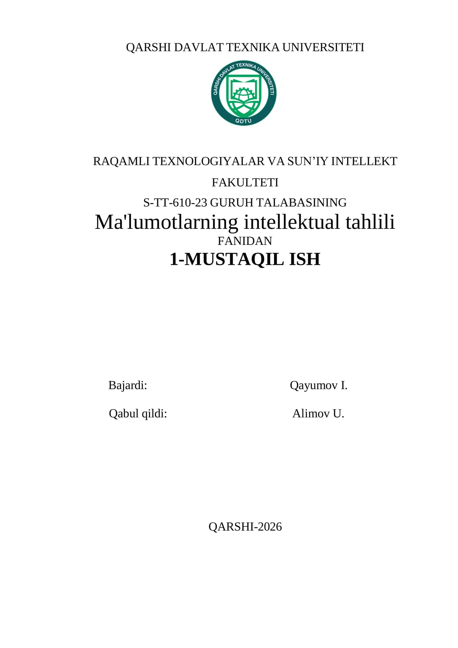 Ma'lumotlarning intellektual tahlili 1