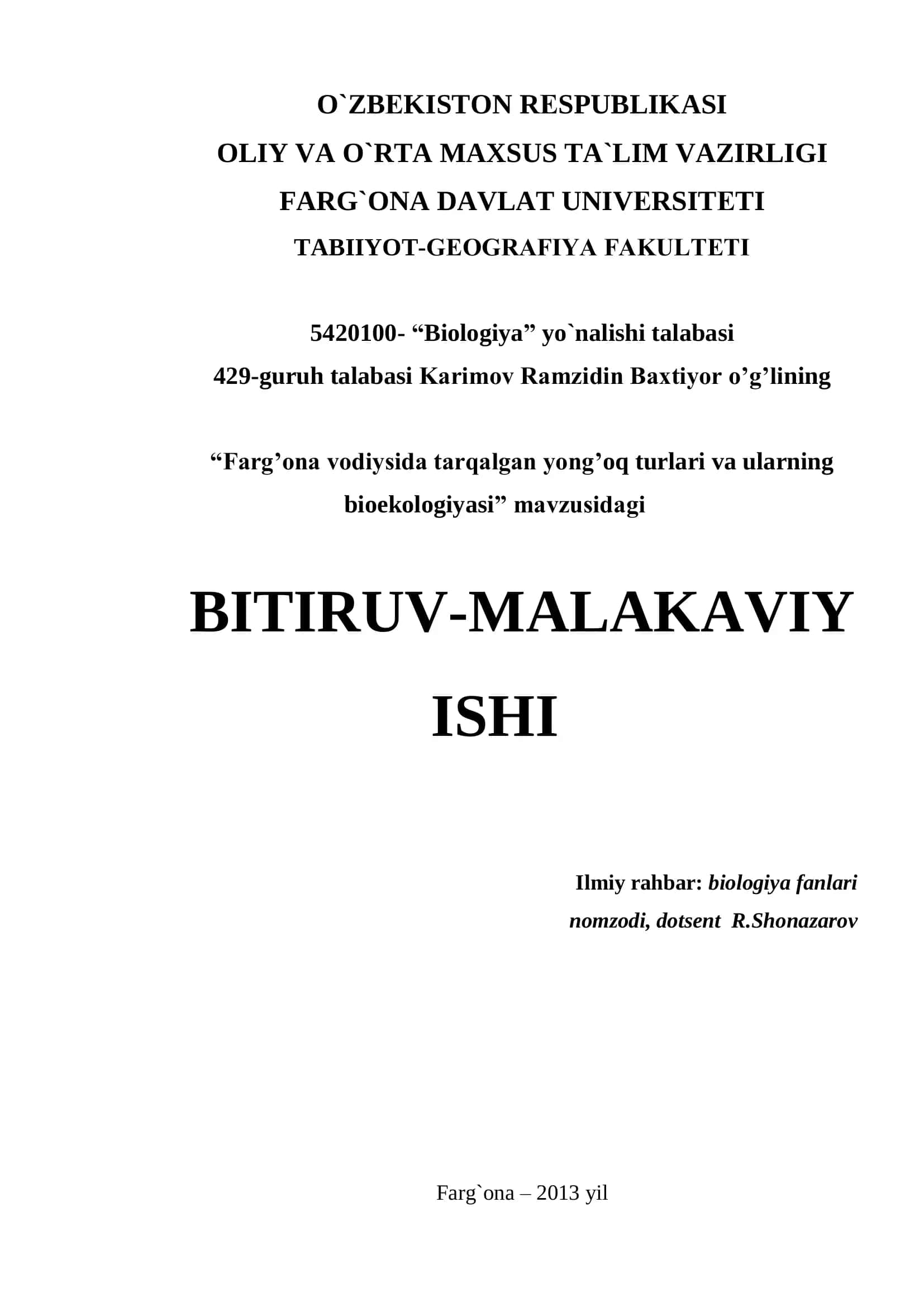 "Farg’ona vodiysida tarqalgan yong’oq turlari va ularning bioekologiyasi" 1