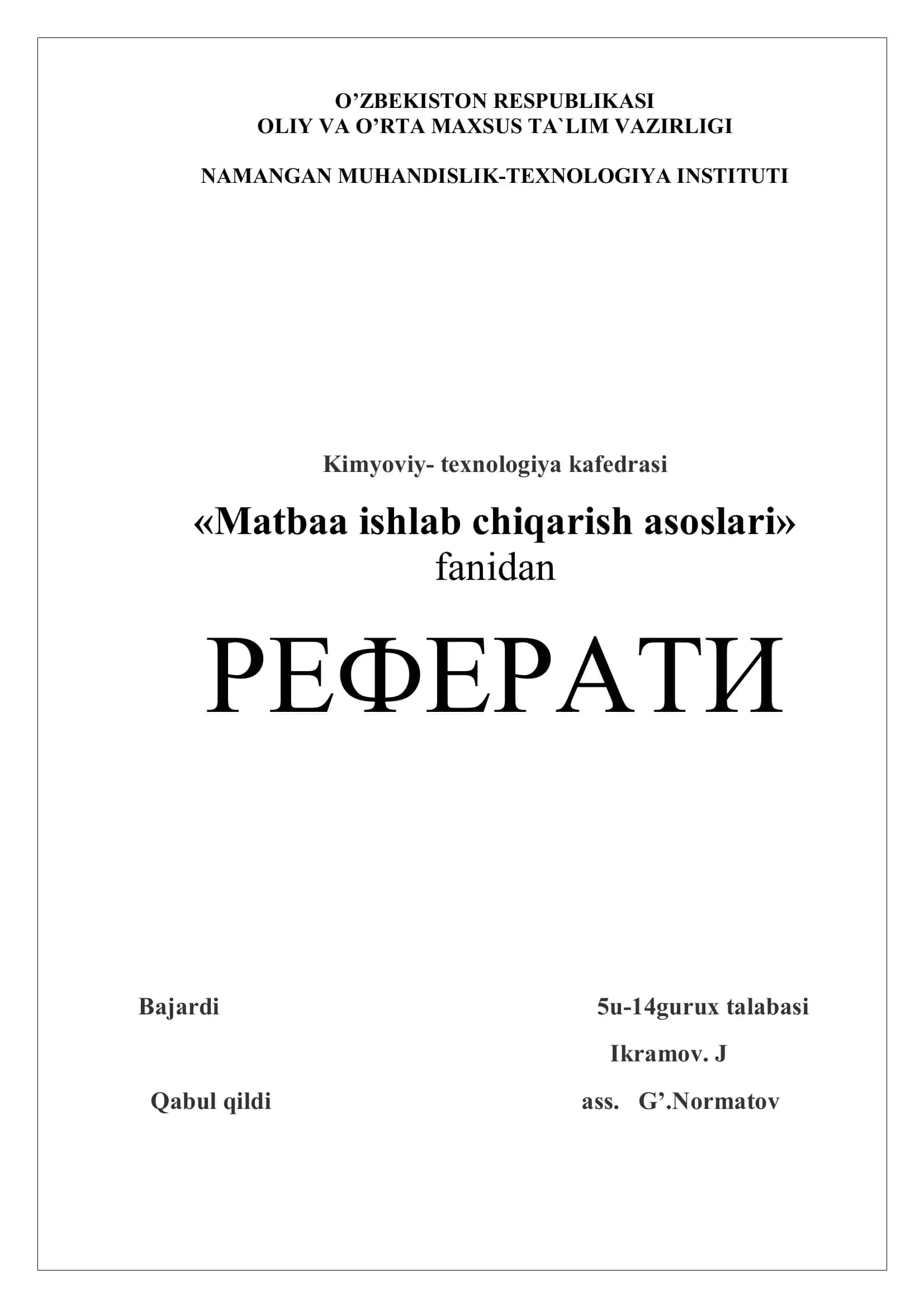 "Matbaa ishlab chiqarish asoslari" 1