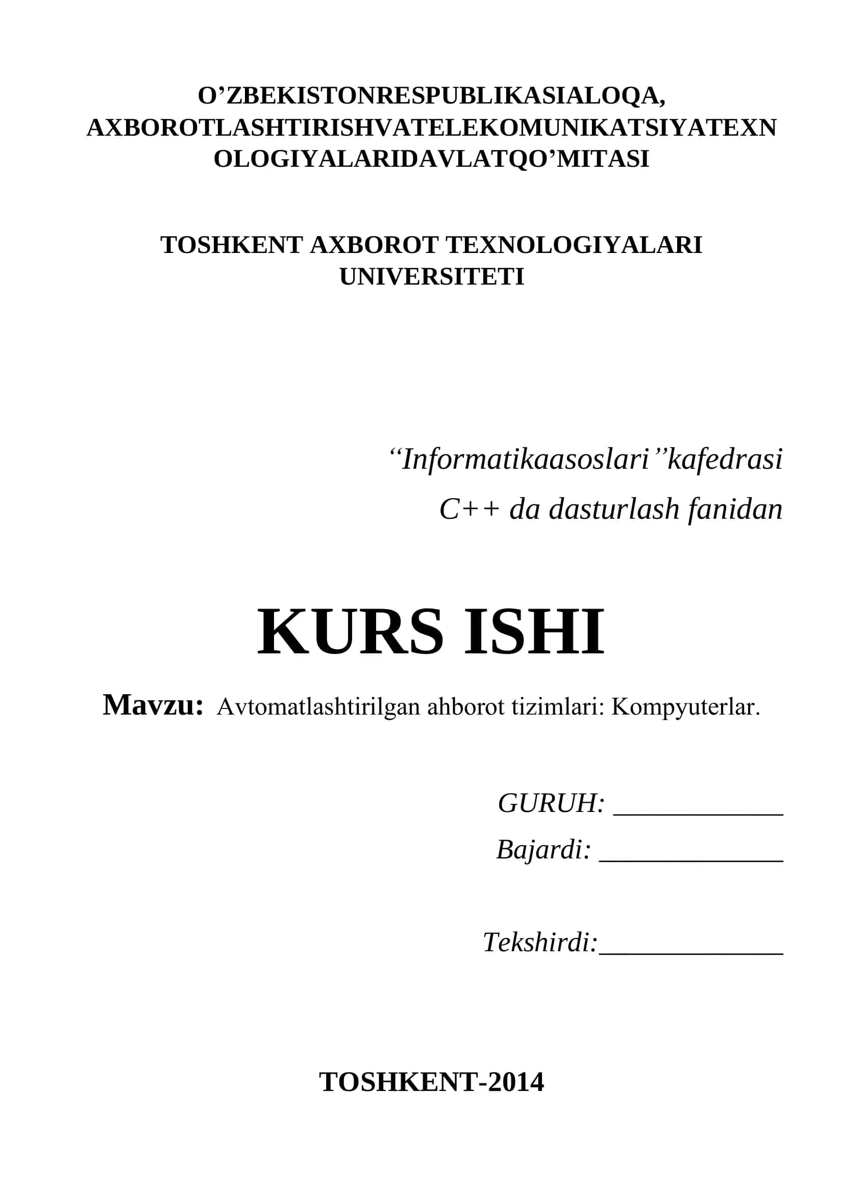 Avtomatlashtirilgan ahborot tizimlari: Kompyuterlar 1