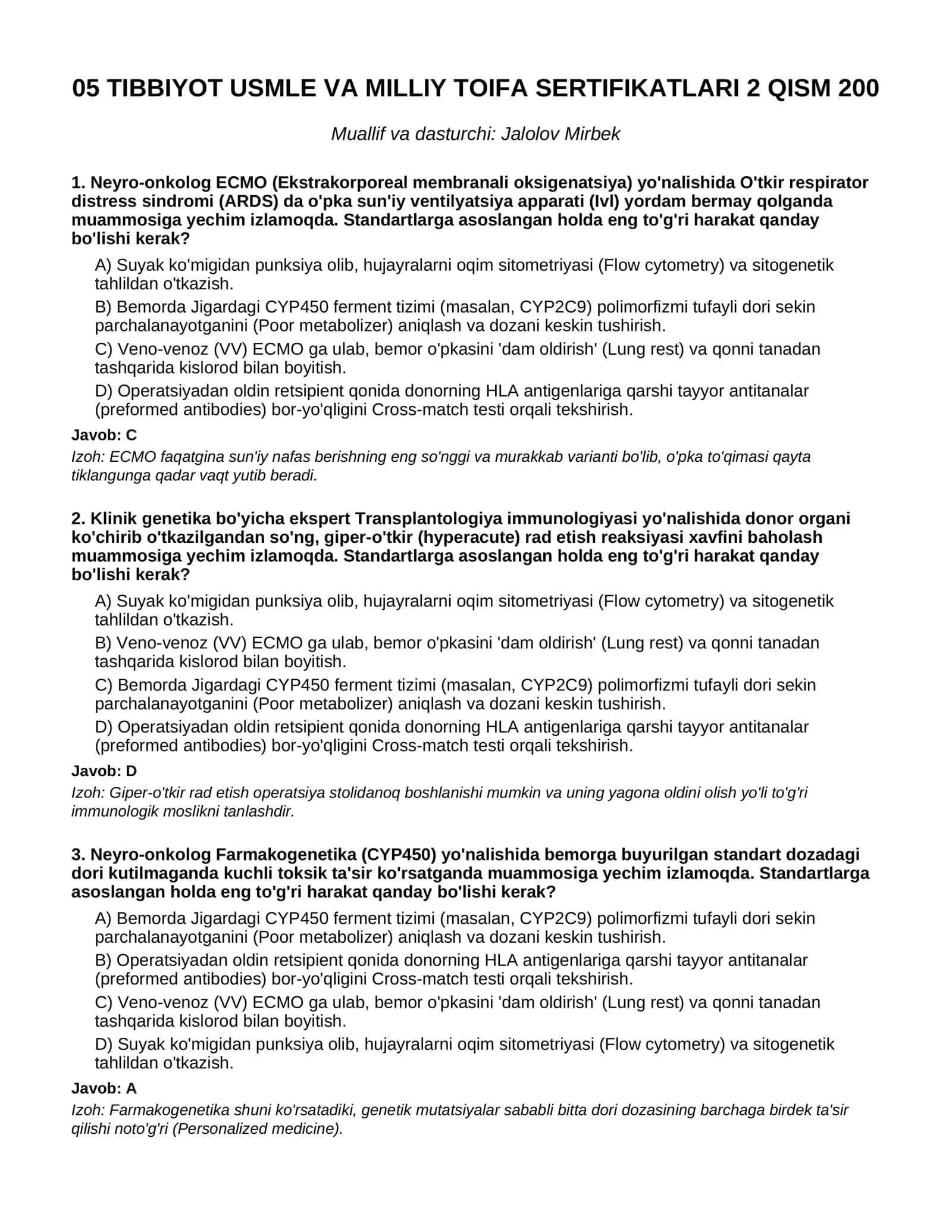 05 TIBBIYOT USMLE VA MILLIY TOIFA SERTIFIKATLARI 2 QISM 200 1