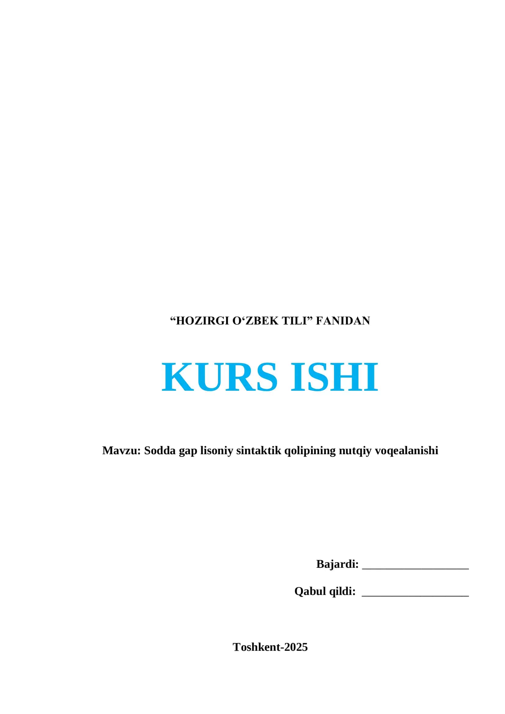 Sodda gap lisoniy sintaktik qolipining nutqiy voqealanishi 1