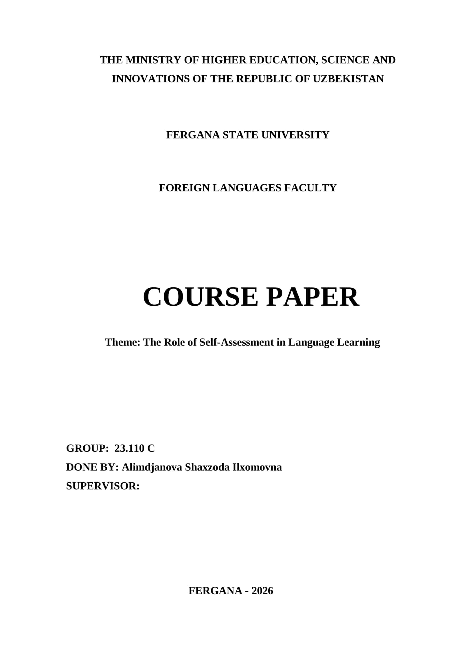 Mavzu: The Role of Self-Assessment in Language Learning 1