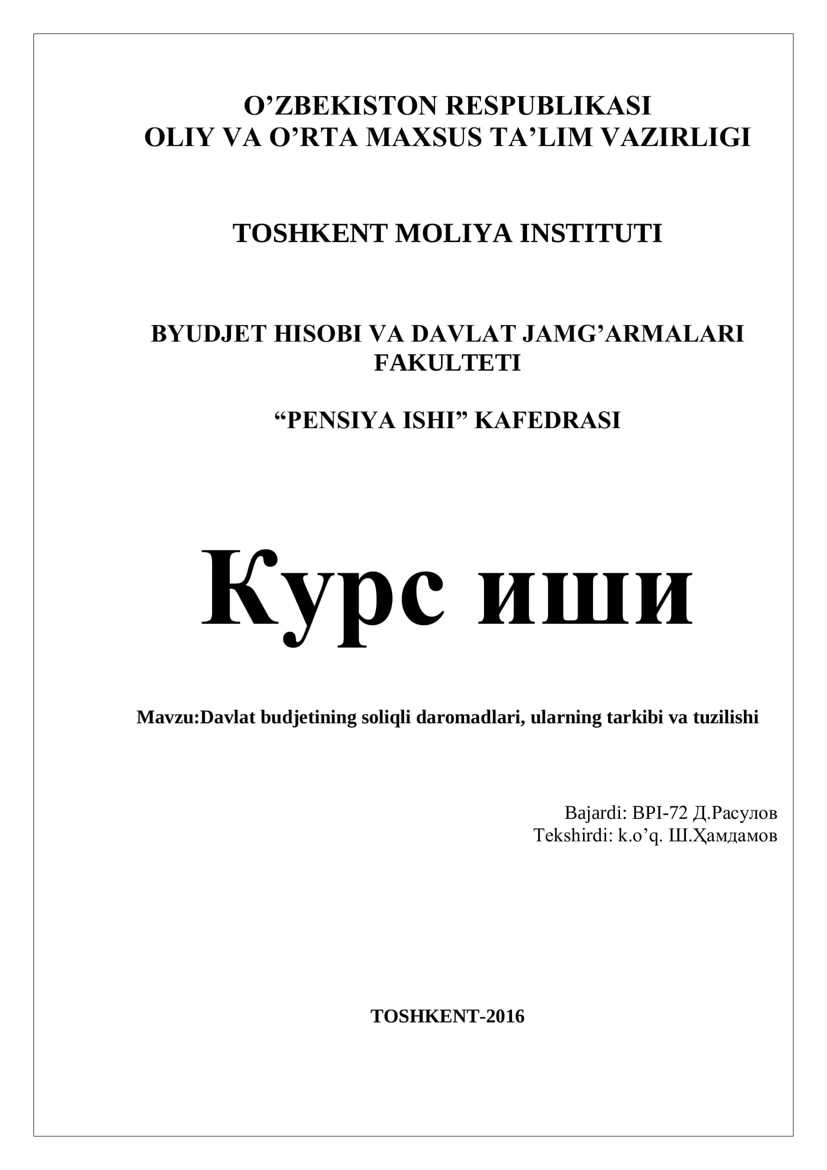 Davlat budjetining soliqli daromadlari, ularning tarkibi va tuzilishi 1