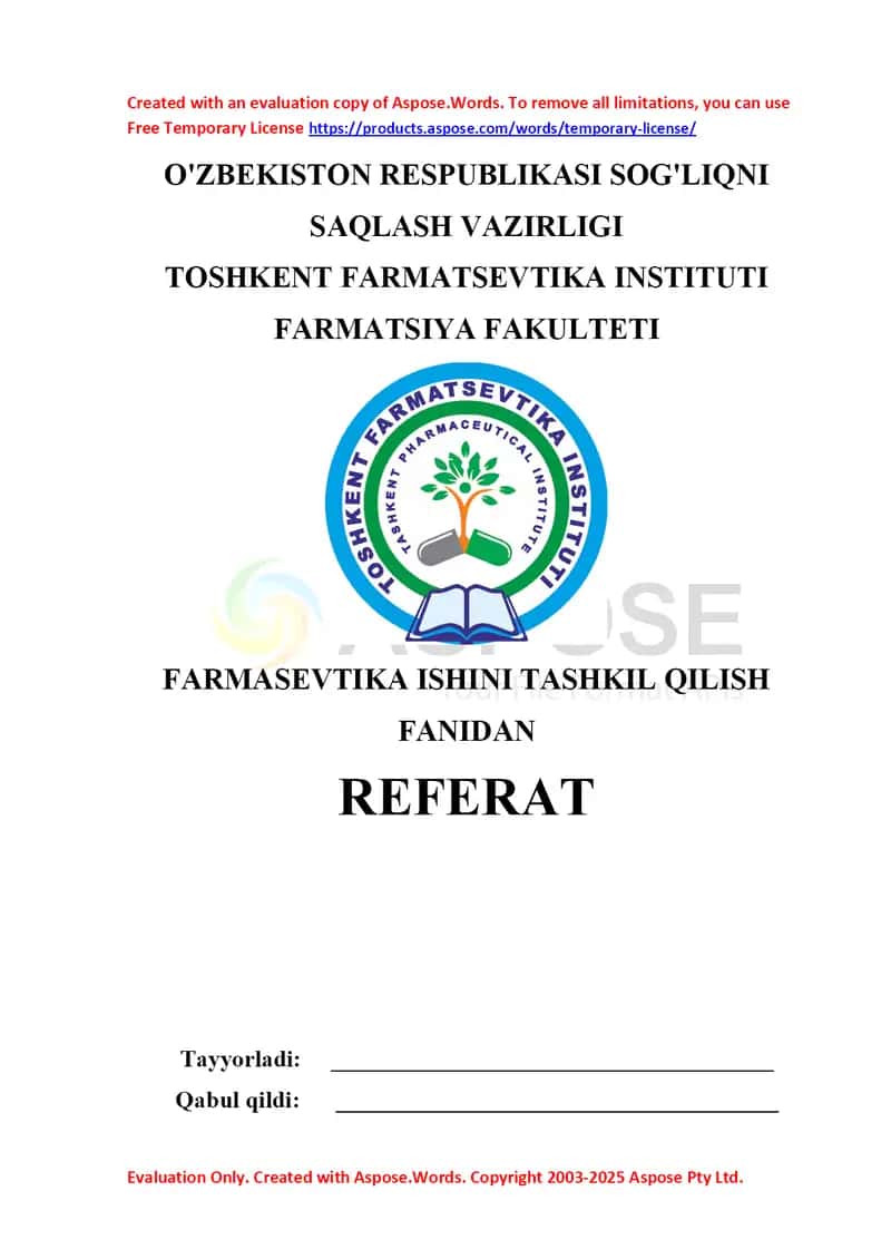 8. Retseptlarni ekspertiza qilish. Referat 9 bet. 1