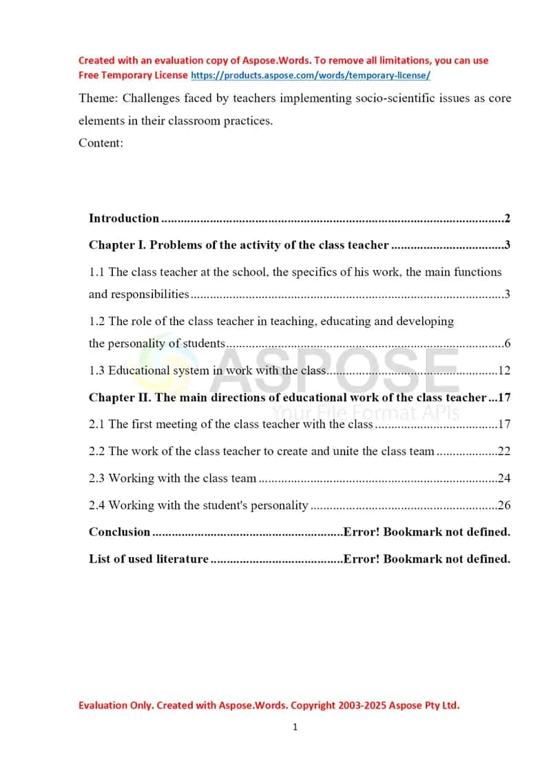 Challenges faced by teachers implementing socio-scientific issues as core elements in their classroom practices 1