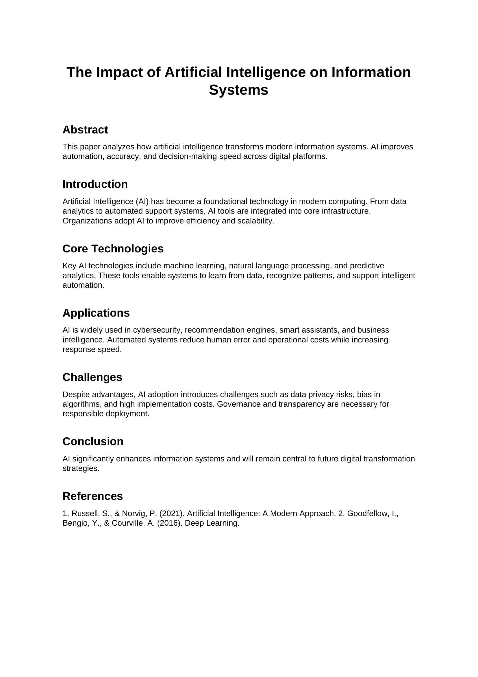 The Impact of Artificial Intelligence on Information Systems 1