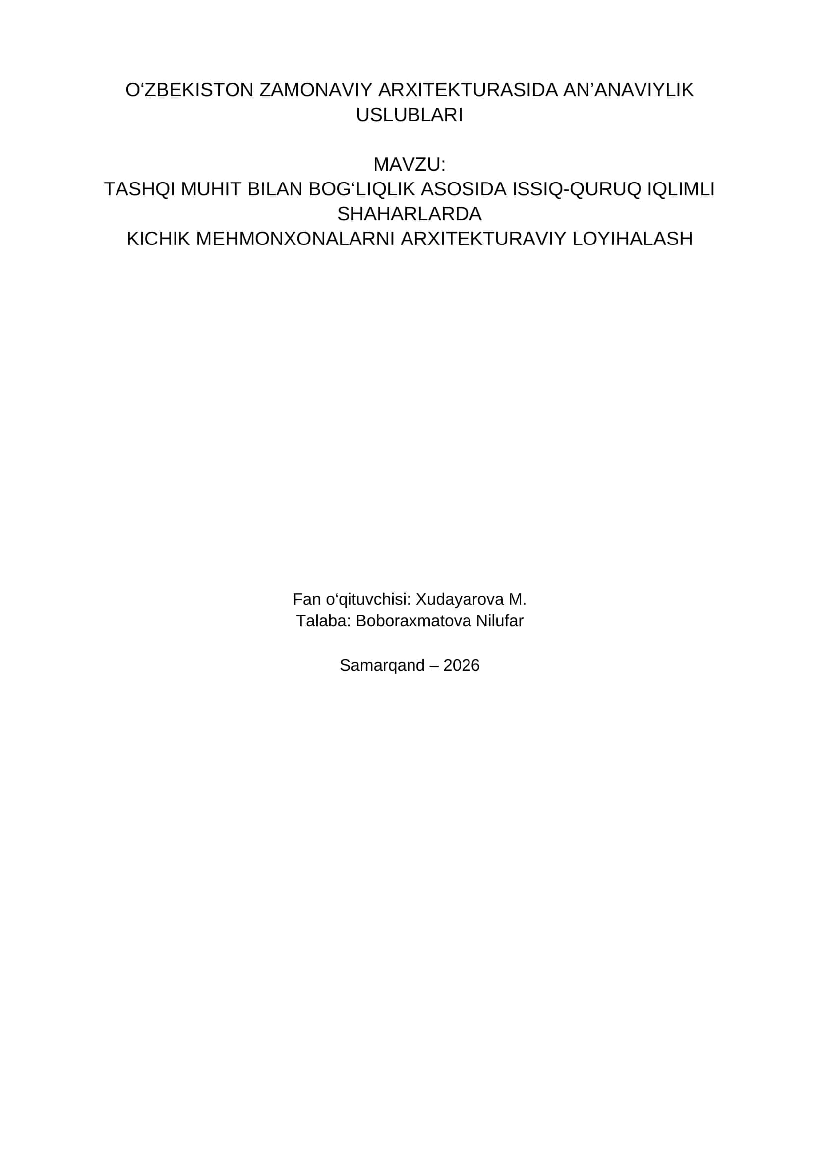 O‘zbekiston Zamonaviy Arxitekturasida An’anaviylilik Uslublari 1