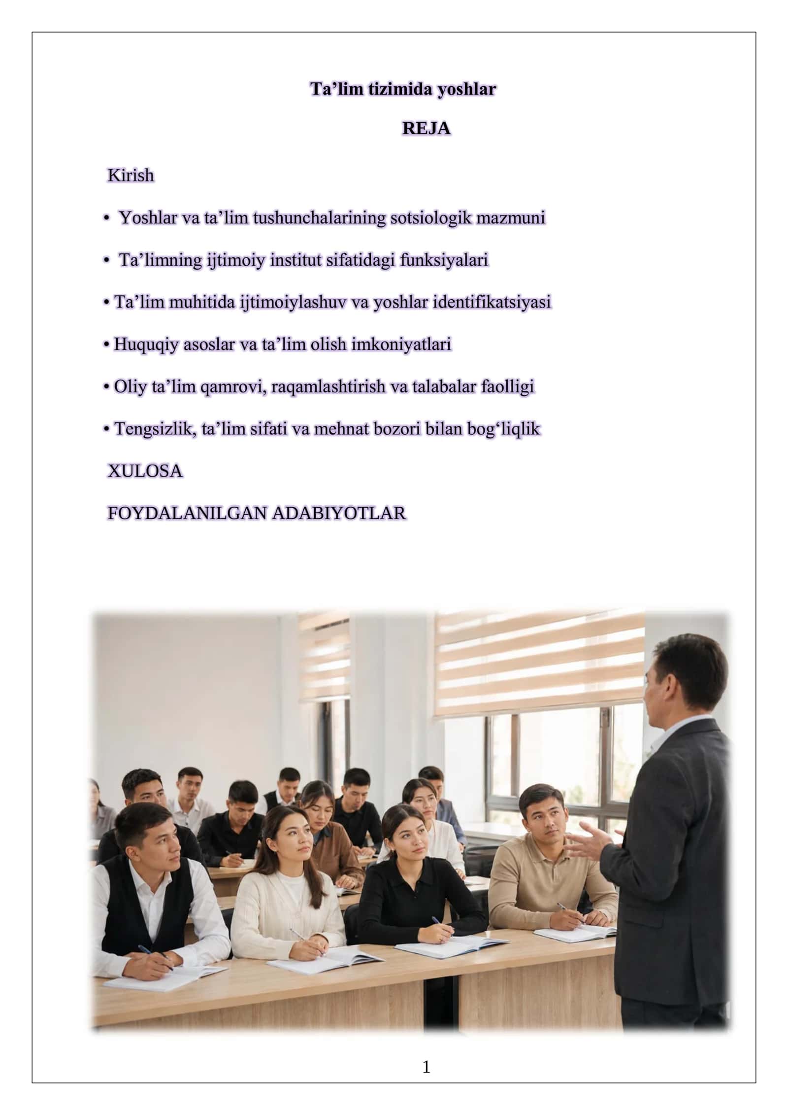 Ta’lim tizimi yoshlar 1