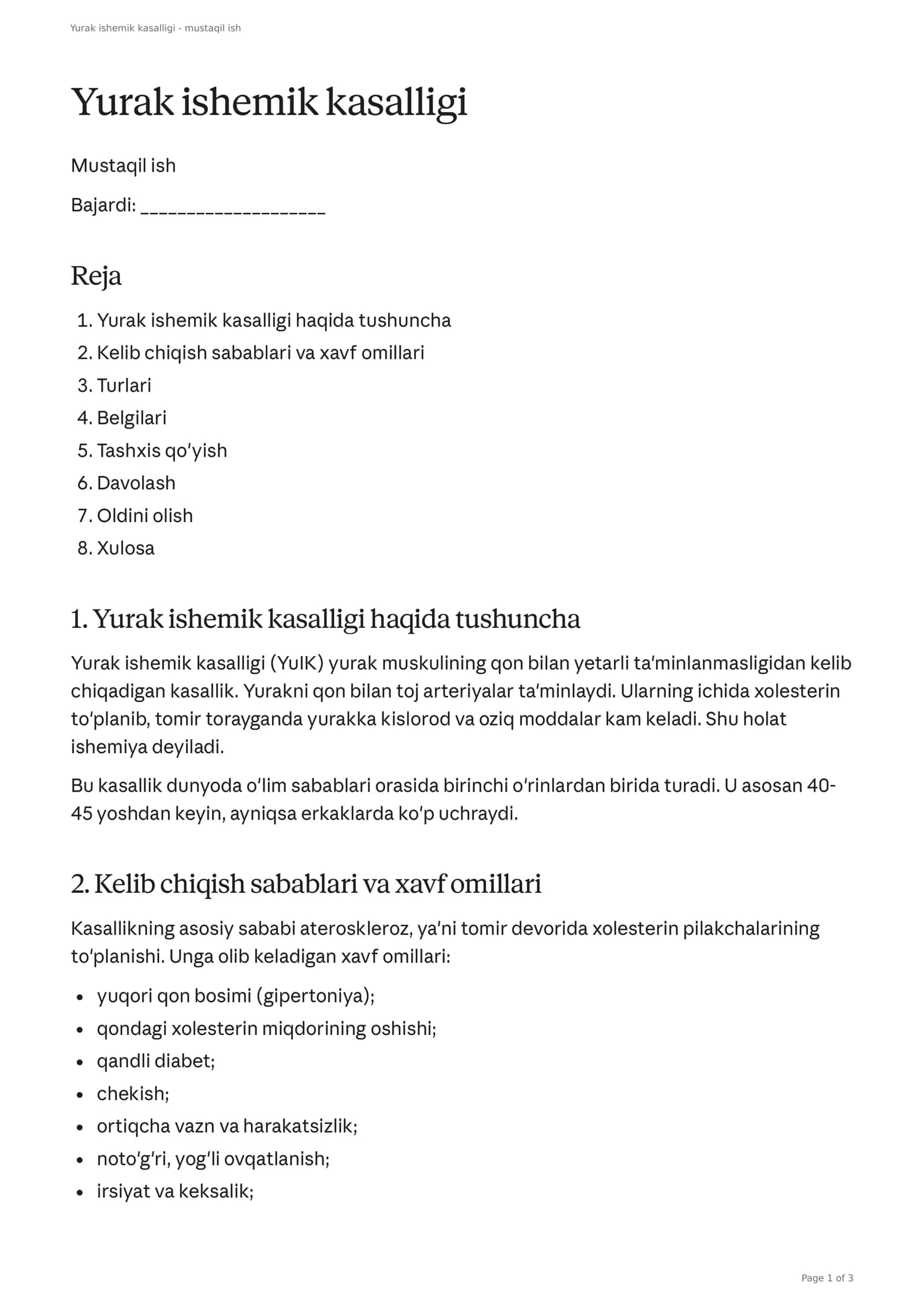 Yurak ishemik kasalligi 1