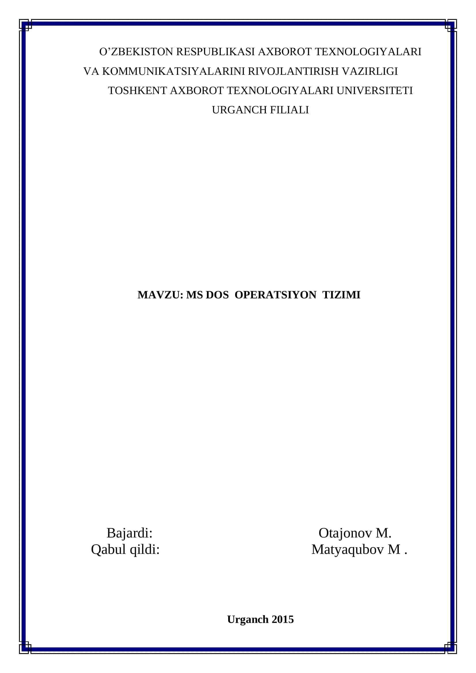 MS DOS OPERATSIYON TIZIMI 1