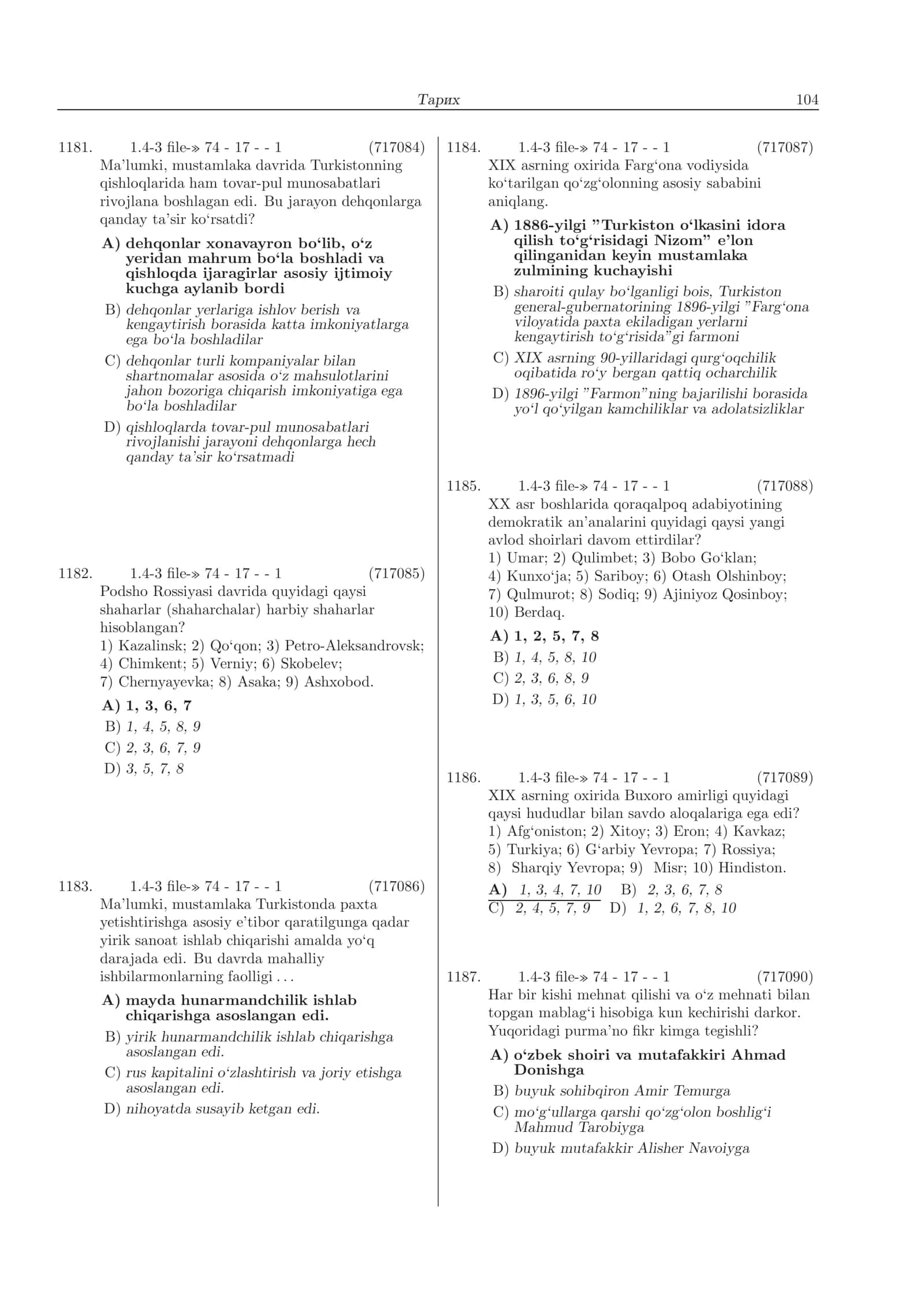Ma’lumotlar bazasi test 1