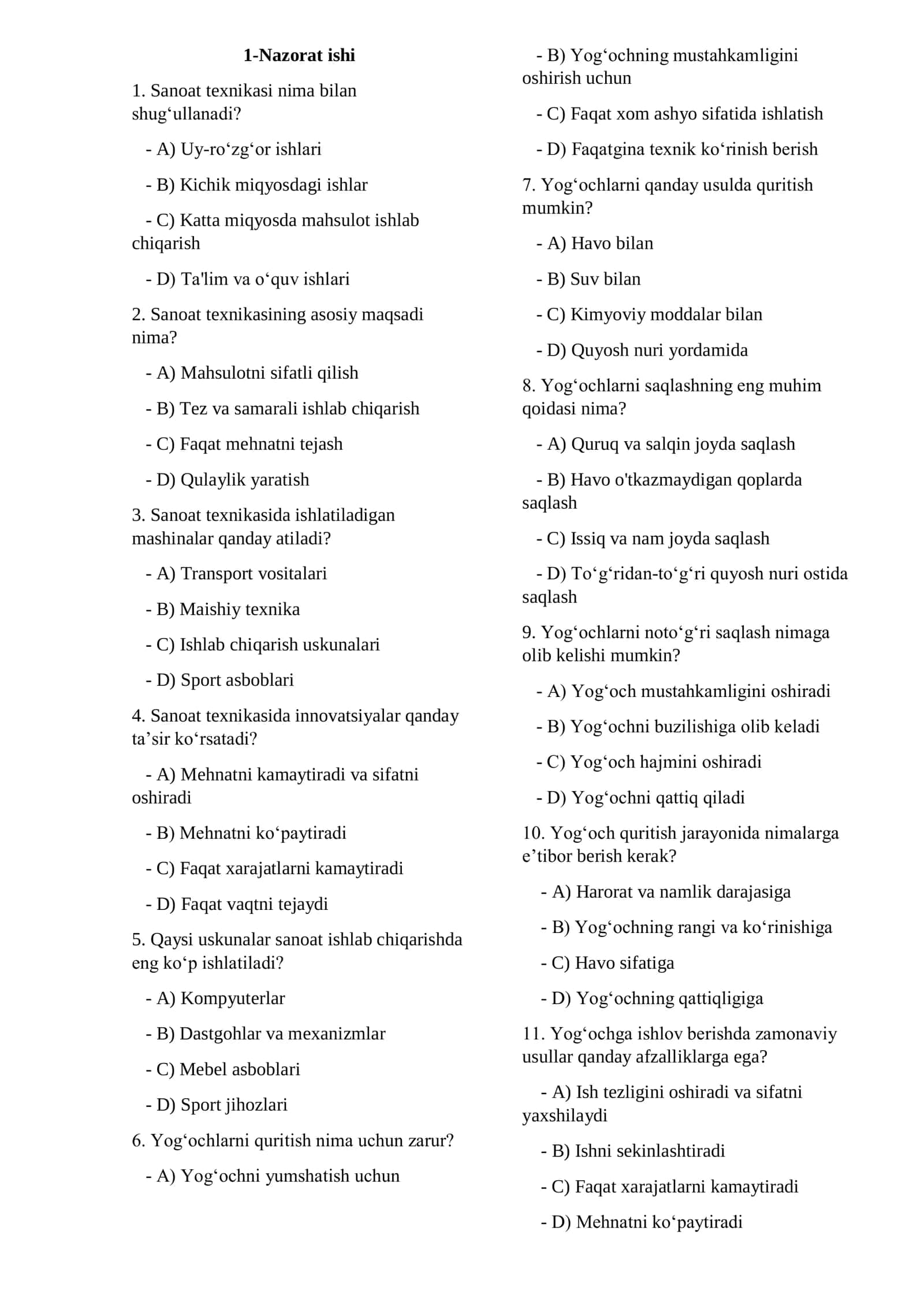 7-SINF TEXNOLOGYA DIZAYN fanidan nazorat ishi kitobchasi YANGI DARSLIK 1