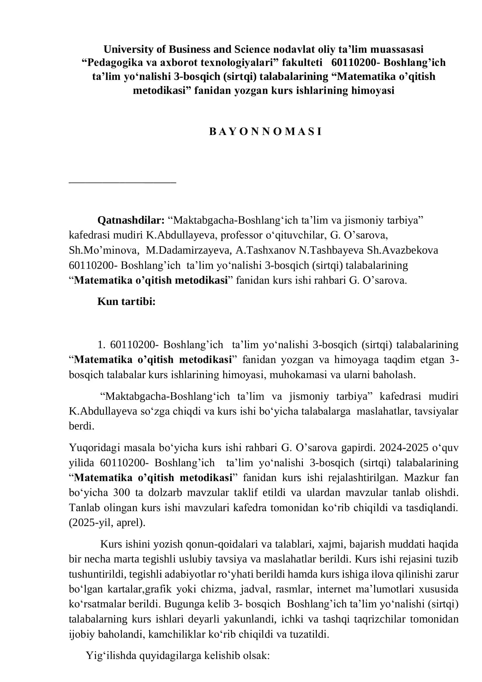 "Matematika o’qitish metodikasi" 1