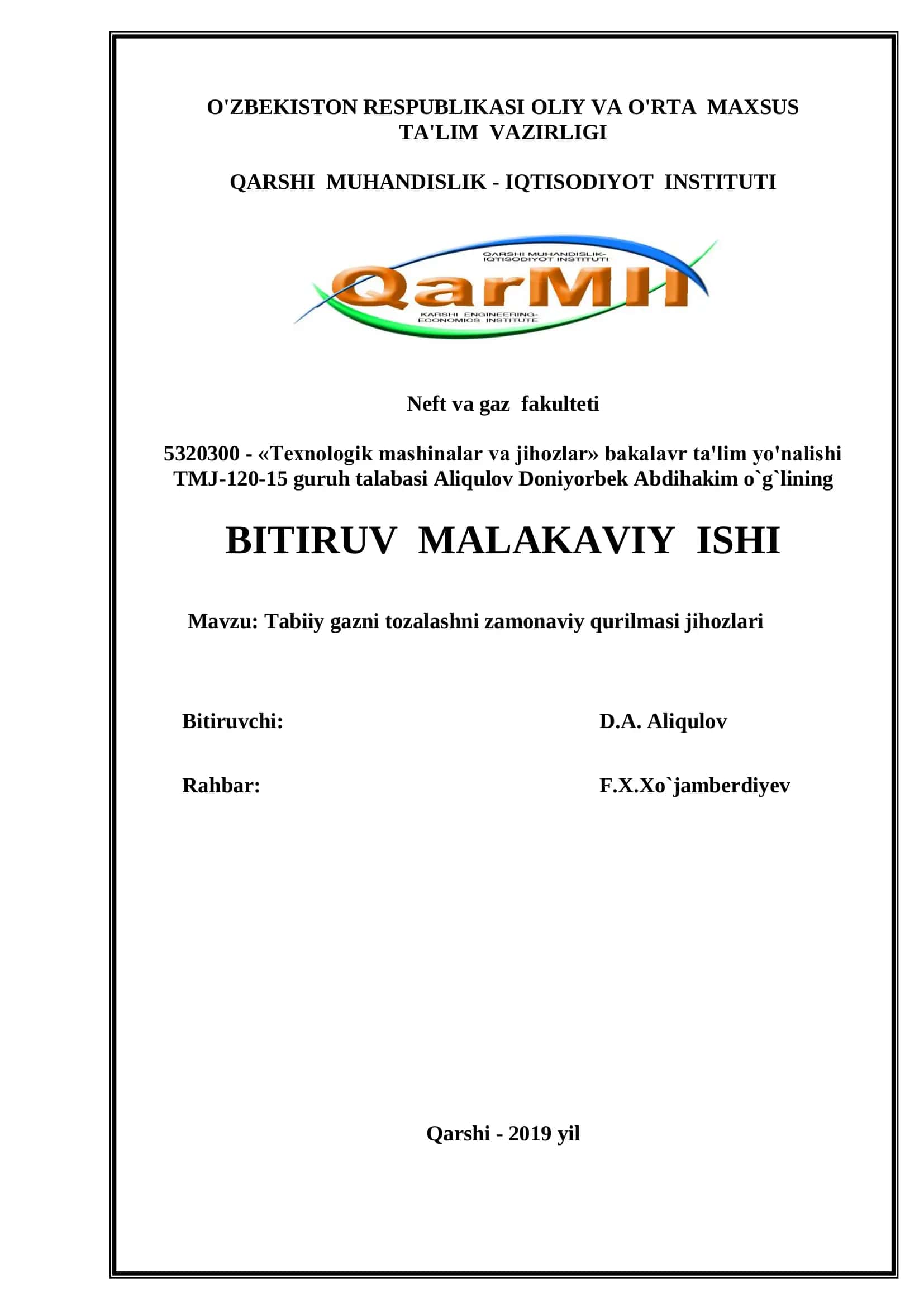 Tabiiy gazni tozalashni zamonaviy qurilmasi jihozlari 1