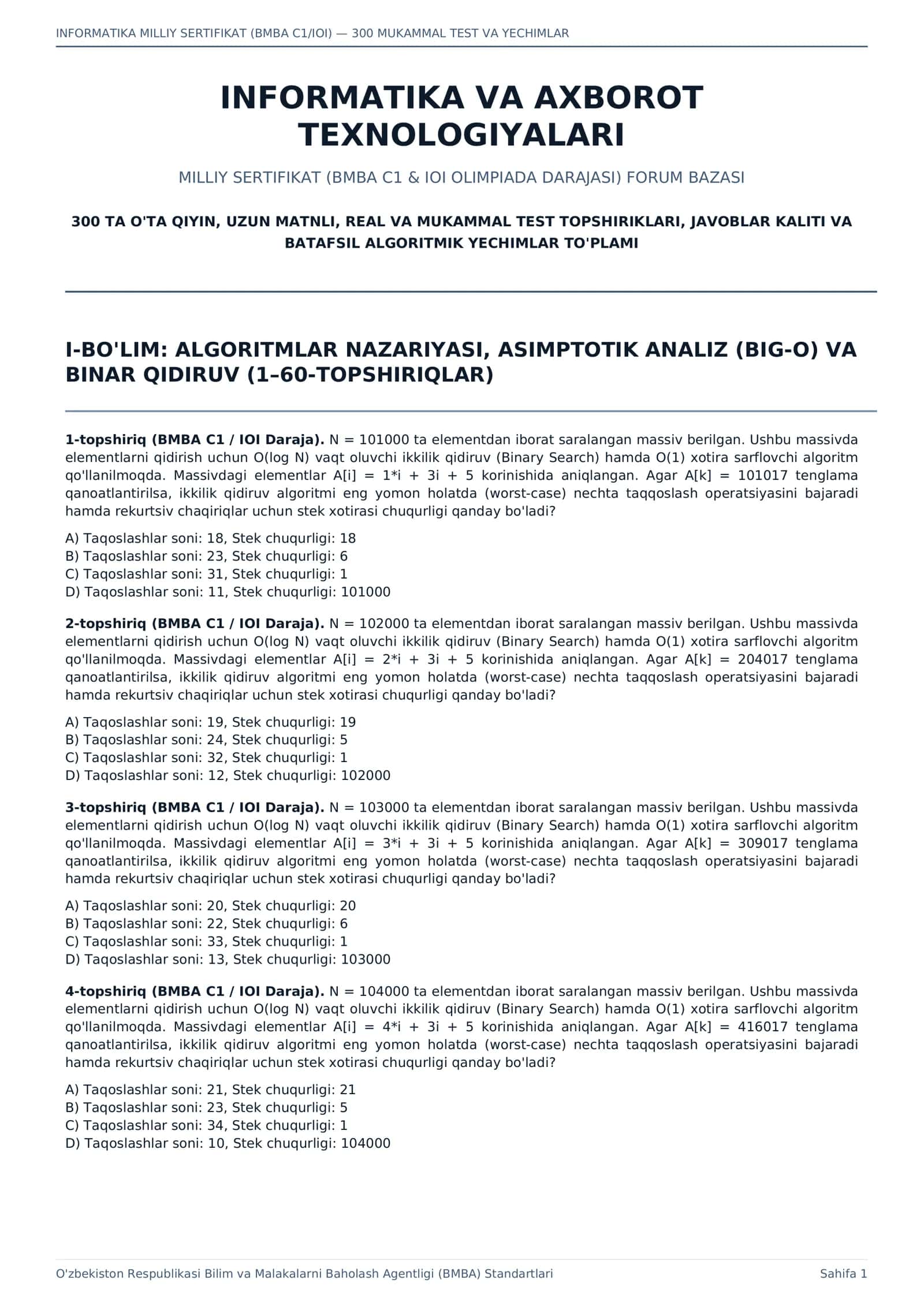 INFORMATIKA MILLIY SERTIFIKAT (BMBA C1/IOI) 1