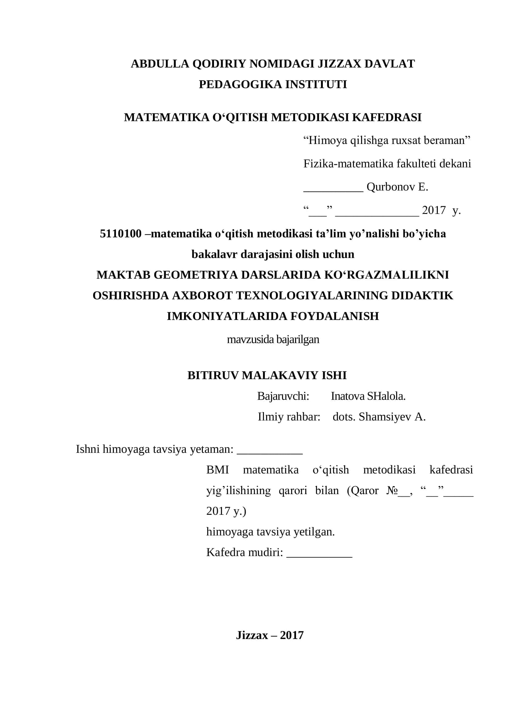 MATEMATIKA O‘QITISH METODIKASI KAFEDRASI 1