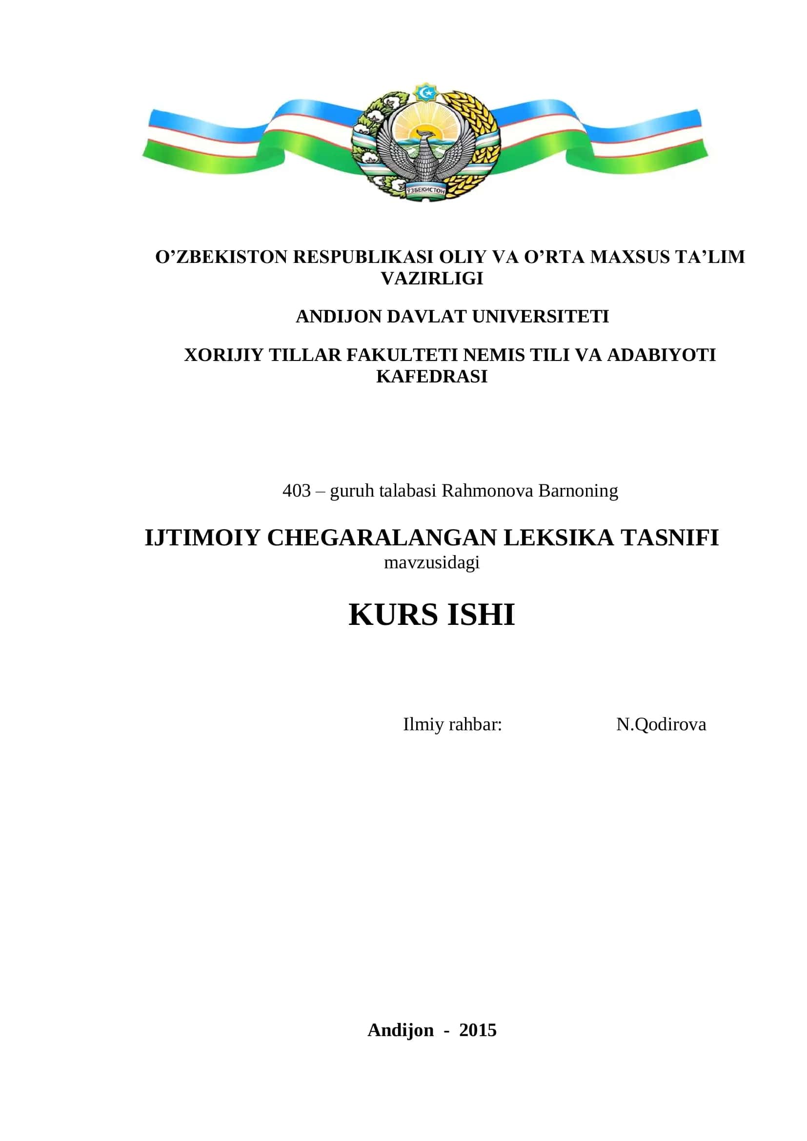 Ijtimoiy chegaralangan leksika tasnifi KURS ISHI 1