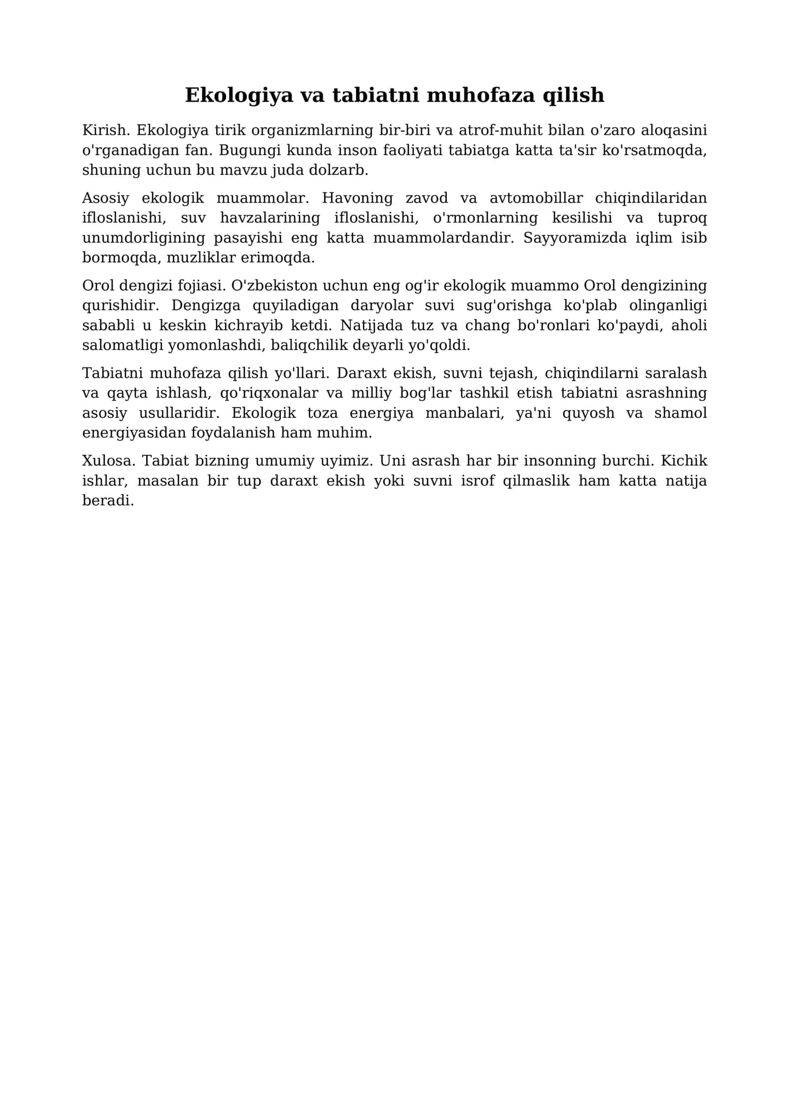 Ekologiya va tabiatni muhofaza qilish 1