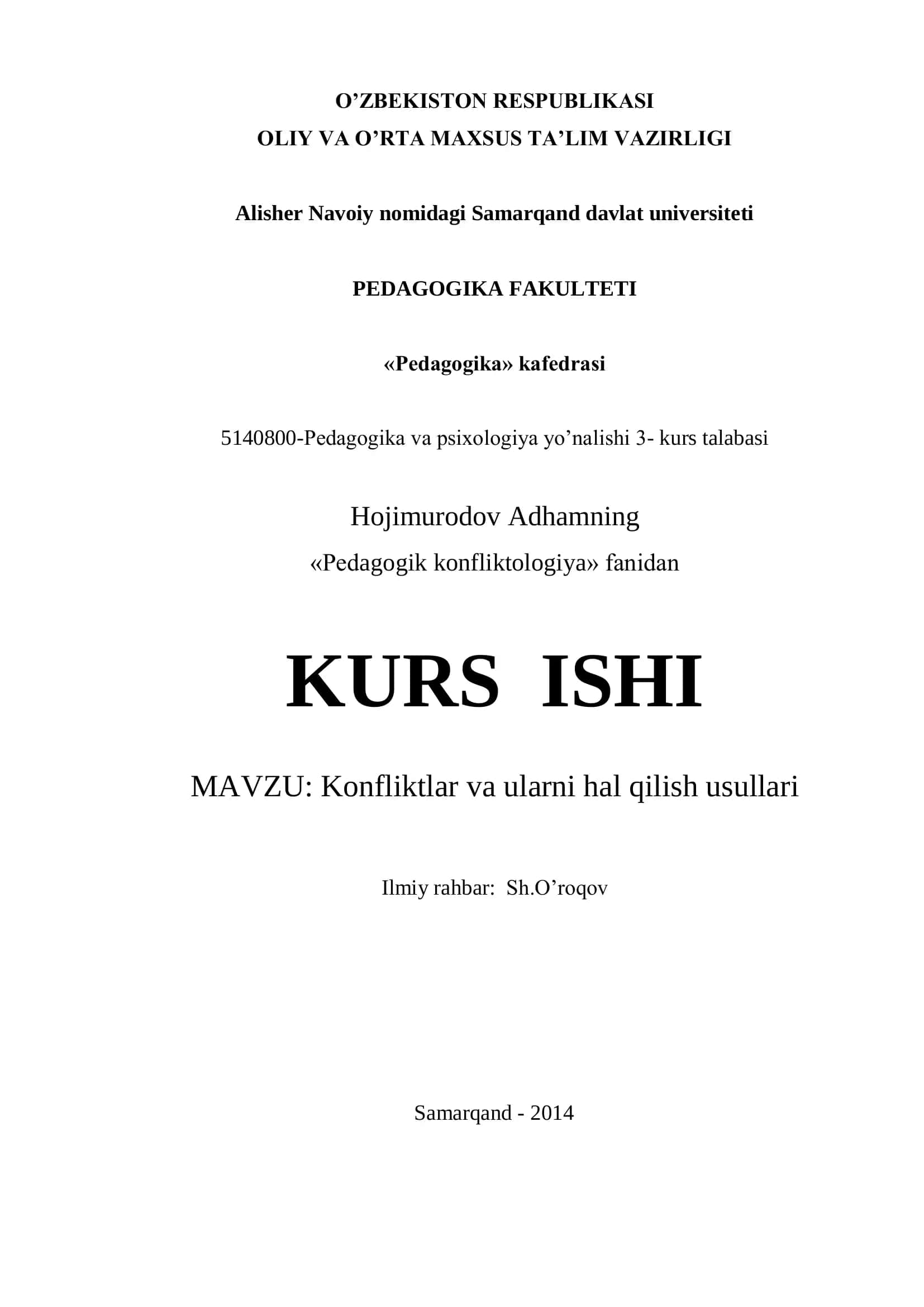 Konfliktlar va ularni hal qilish usullari 1