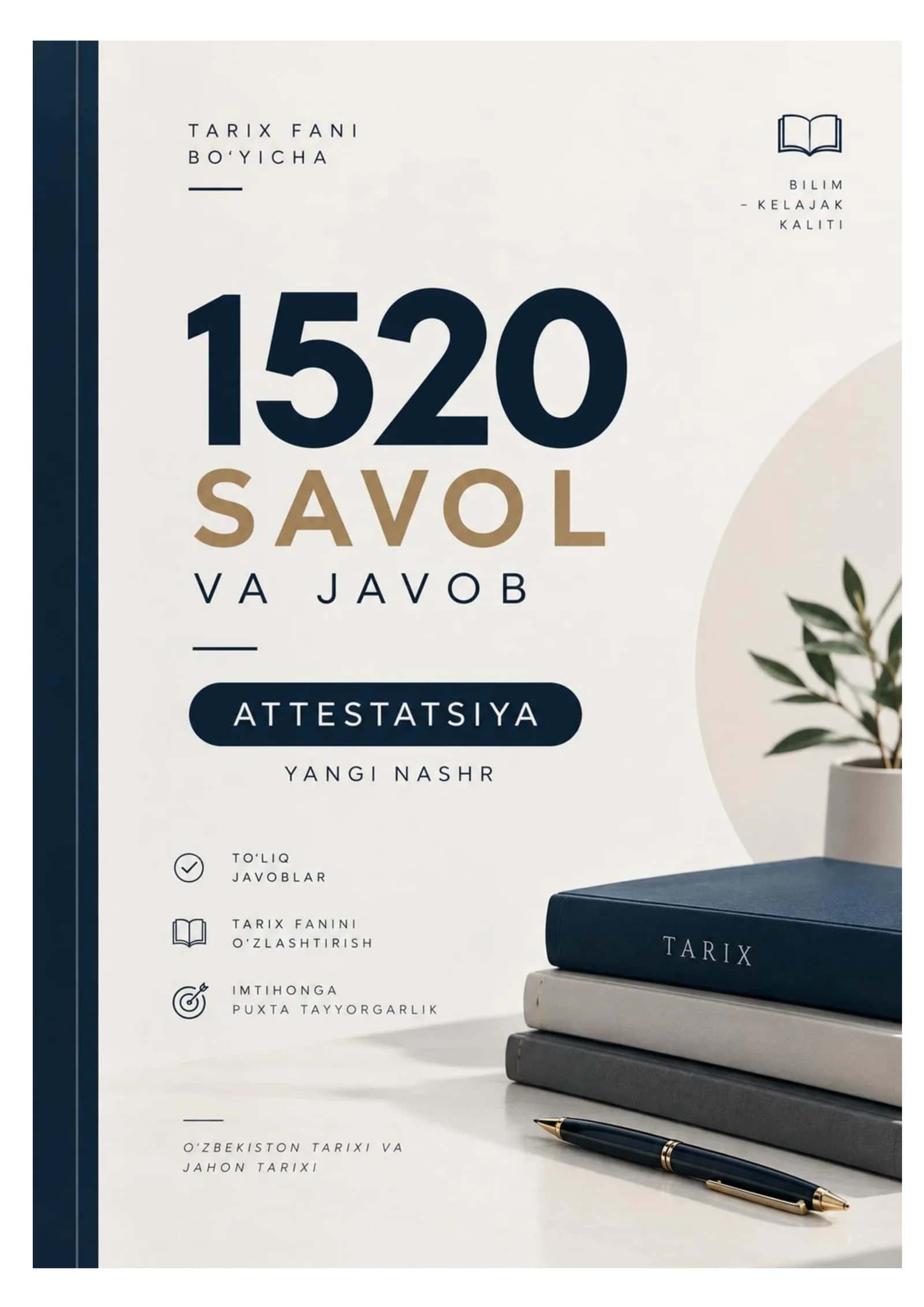 TARIX ATTESTATSIYA TESTLARI 1520 + YANGI NASHR 1