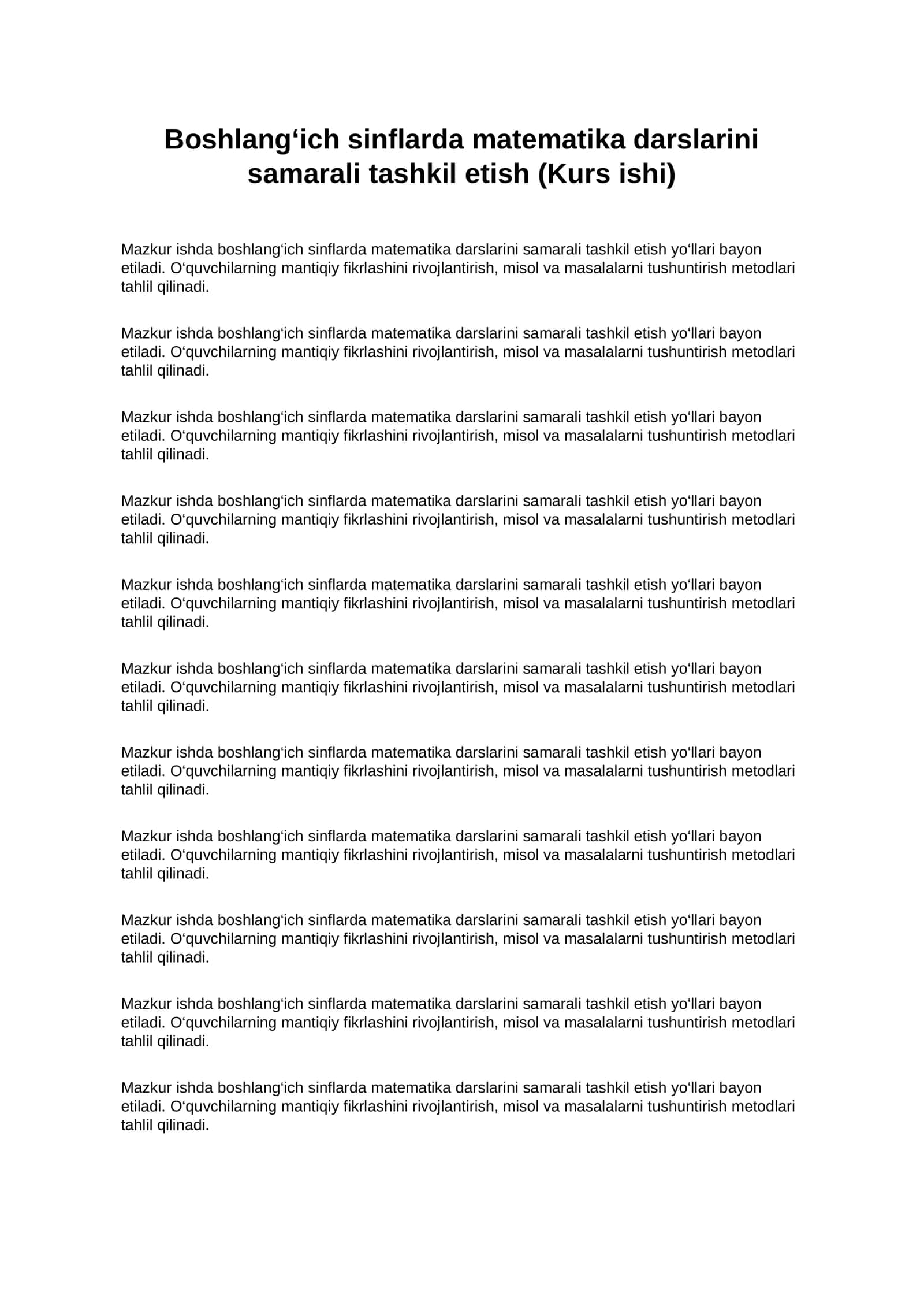 Boshlang‘ich sinflarda matematika darslarini samarali tashkil etish (Kurs ishi PDF) 1