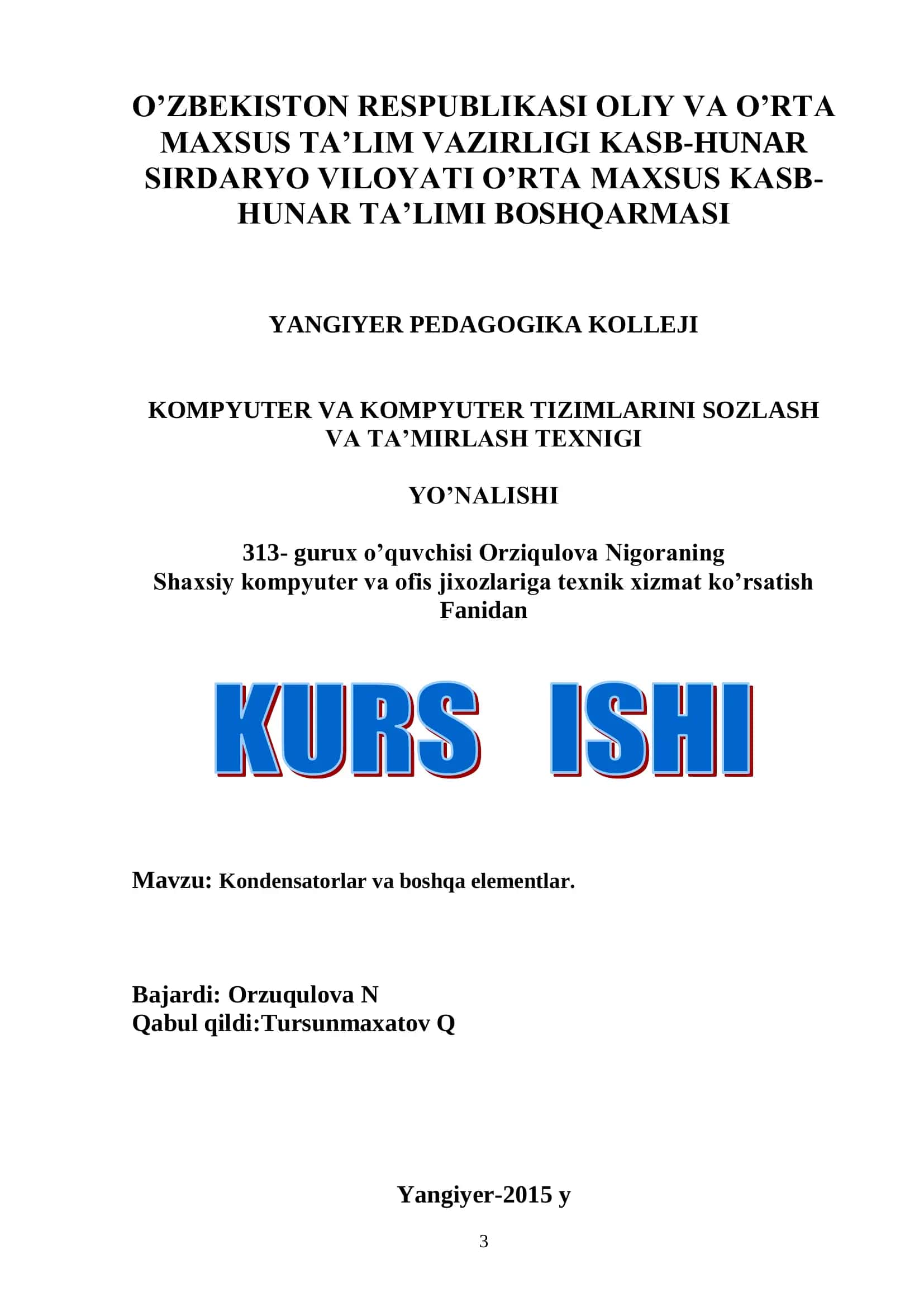 Kondensatorlar va boshqa elementlar 1