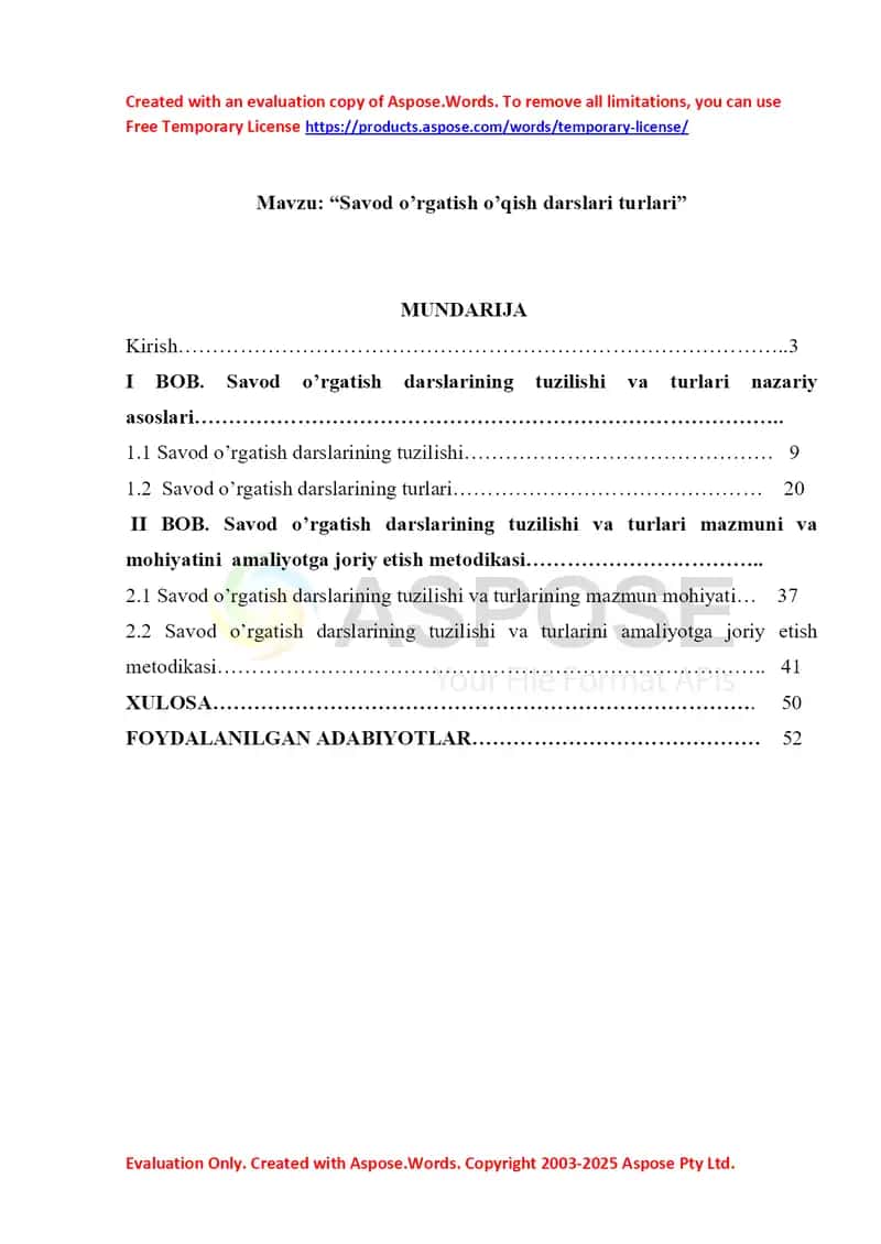 Savod o’rgatish o’qish darslari turlari 1