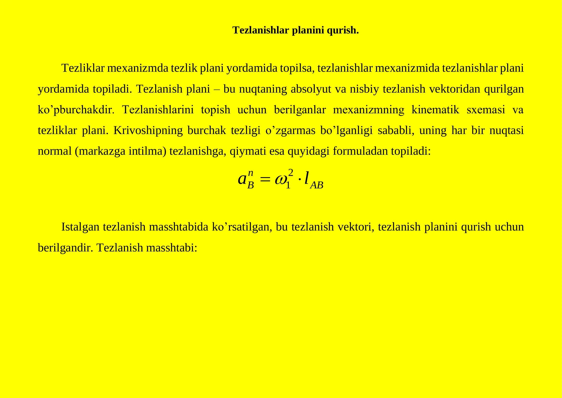 Tezlanishlar planini qurish 1