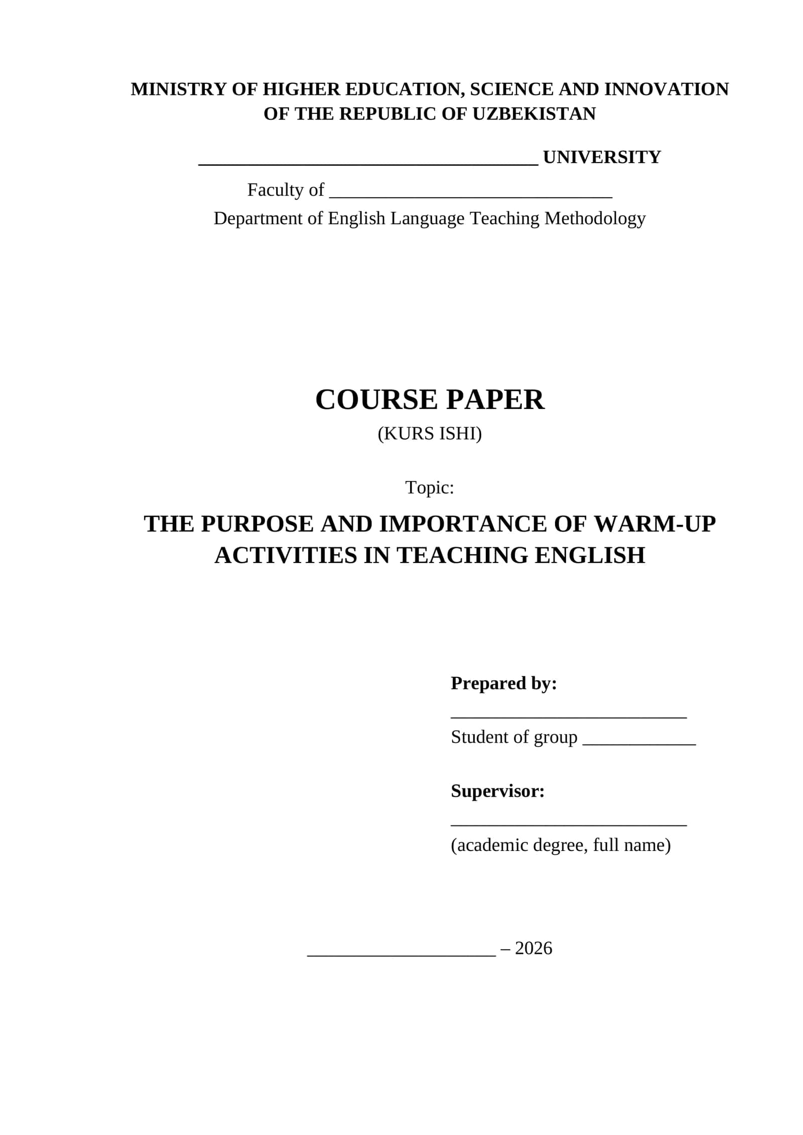 The purpose and importance of warm up activities in teaching English 1