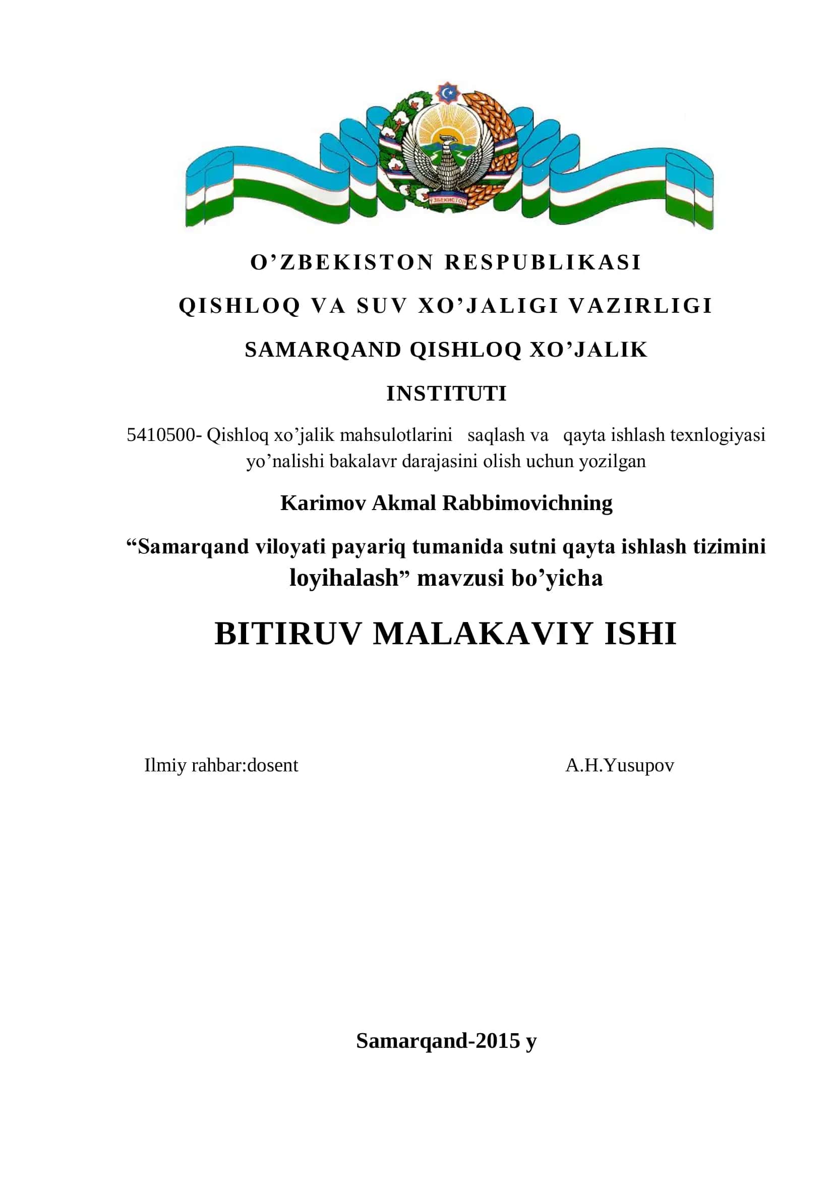 Qishloq xo’jalik mahsulotlarini saqlash va qayta ishlash texnlogiyasi 1