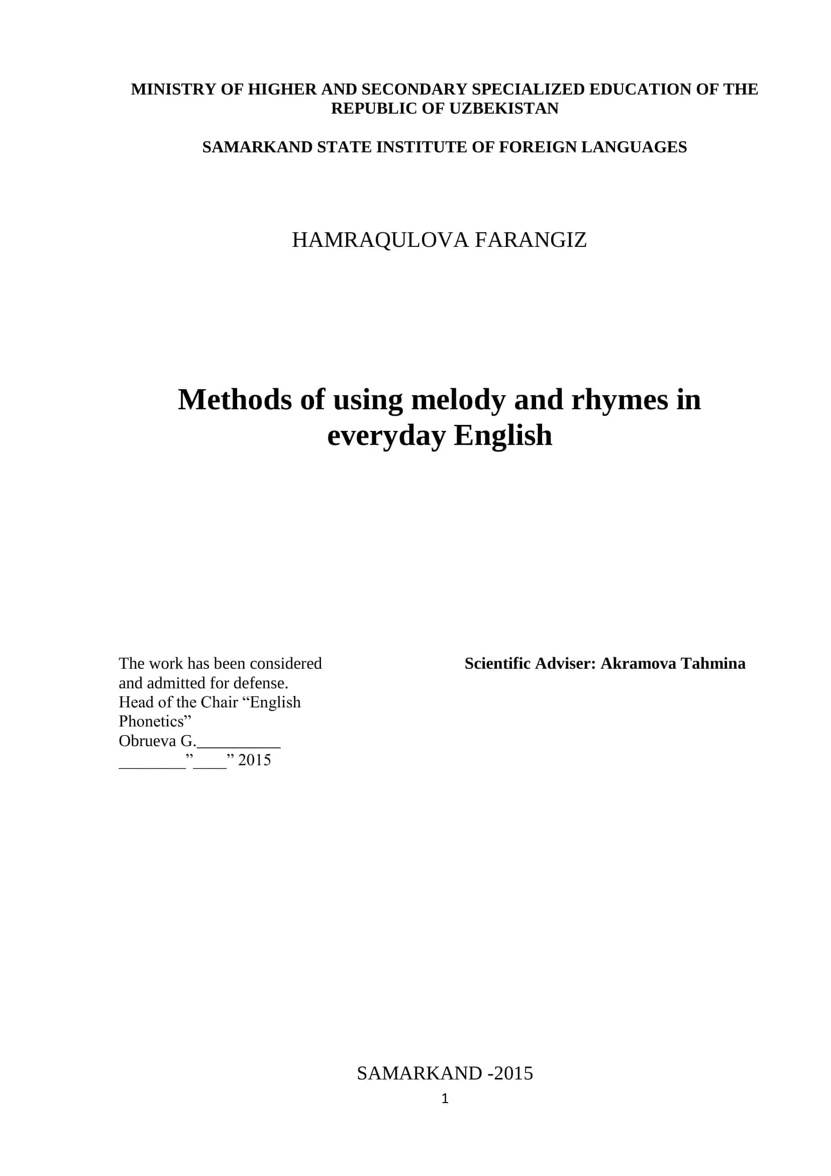 Methods of using melody and rhymes in everyday English 1