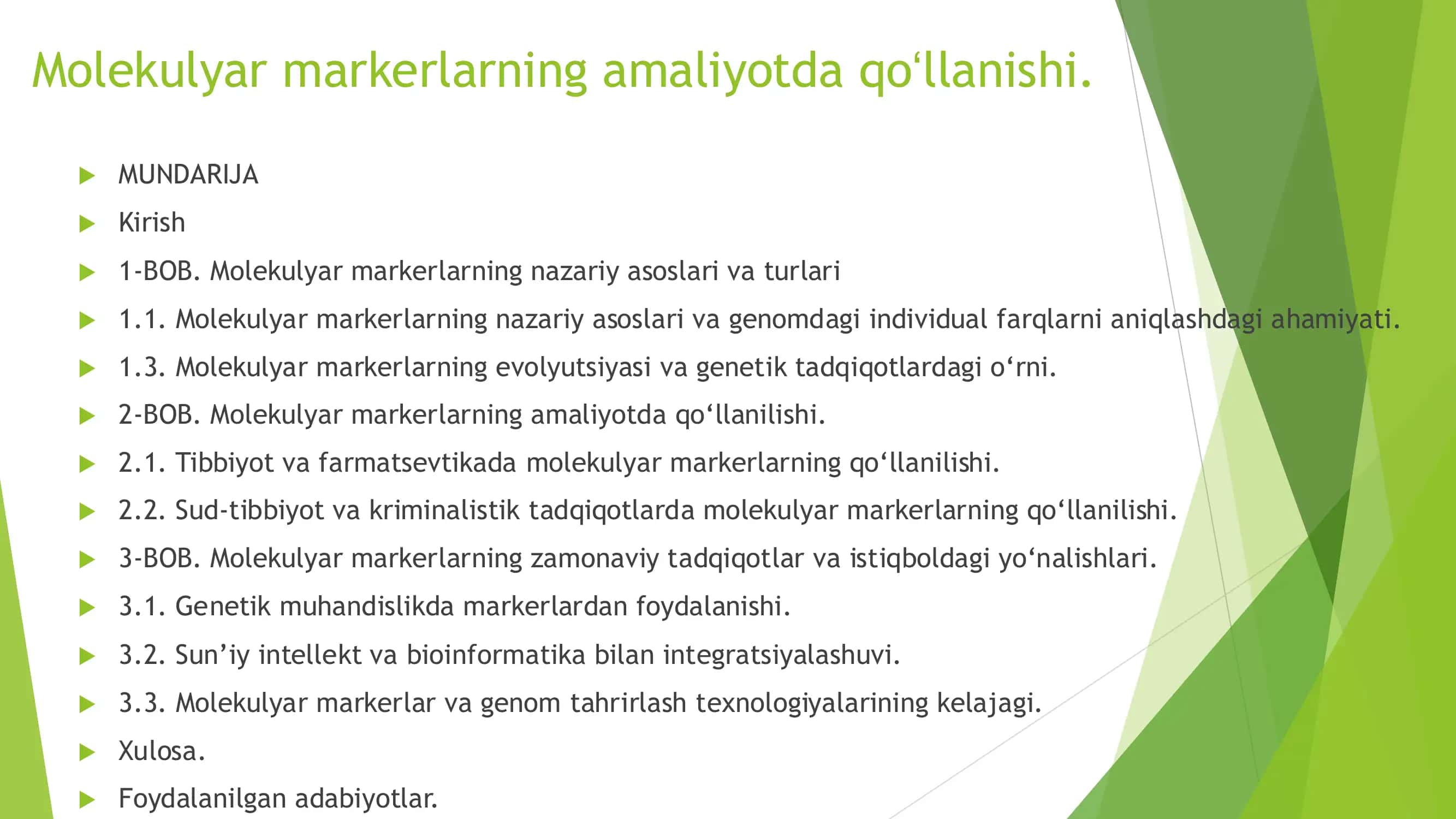 Molekulyar markerlarning amaliyotda qo‘llanishi 1