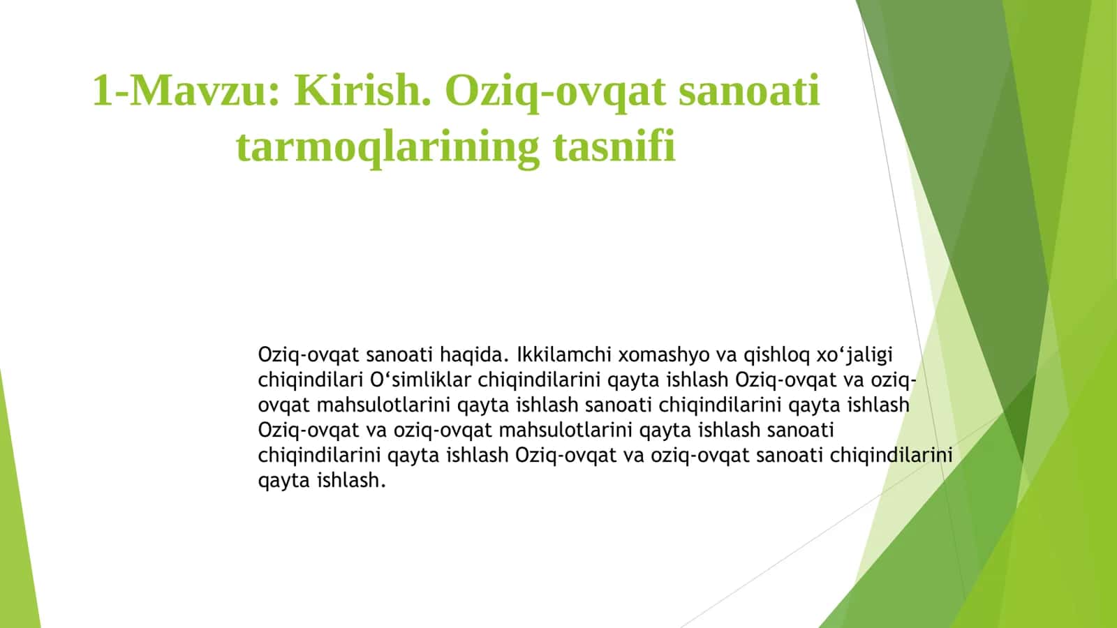 Oziq-ovqat sanoati tarmoqlarining tasnifi 1