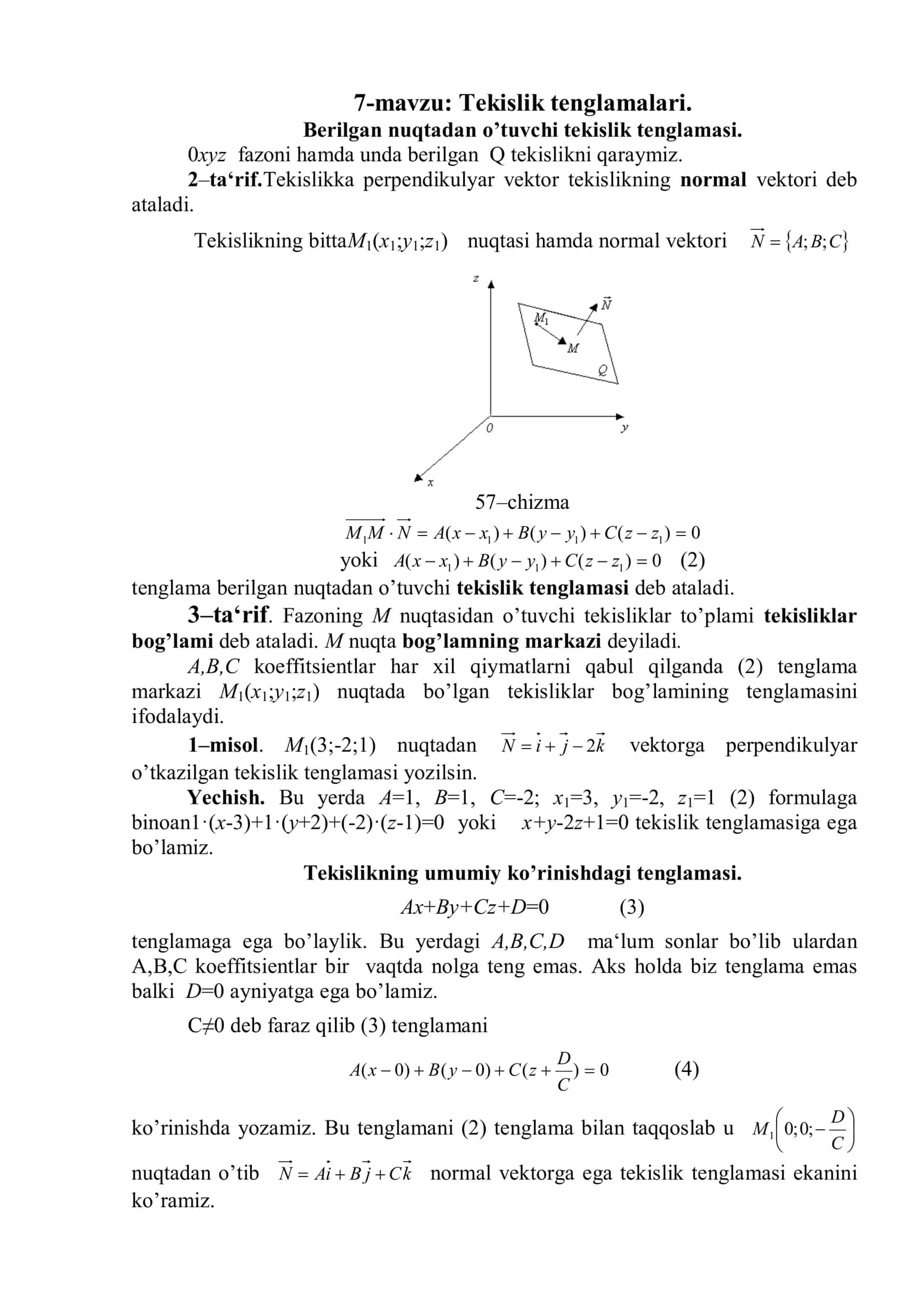 Tekislik tenglamalari 1