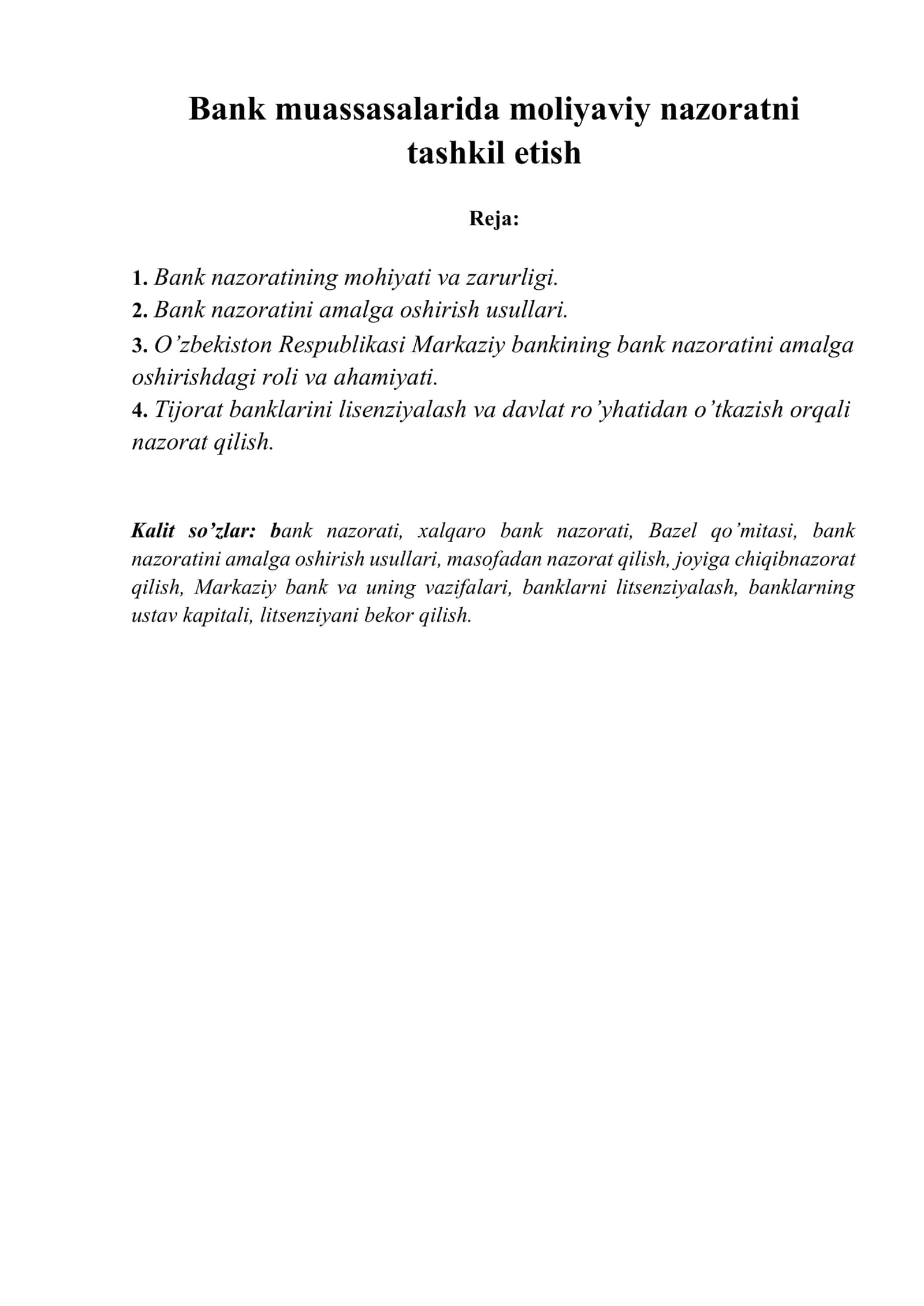 Bank muassasalarida moliyaviy nazoratni tashkil etish 1