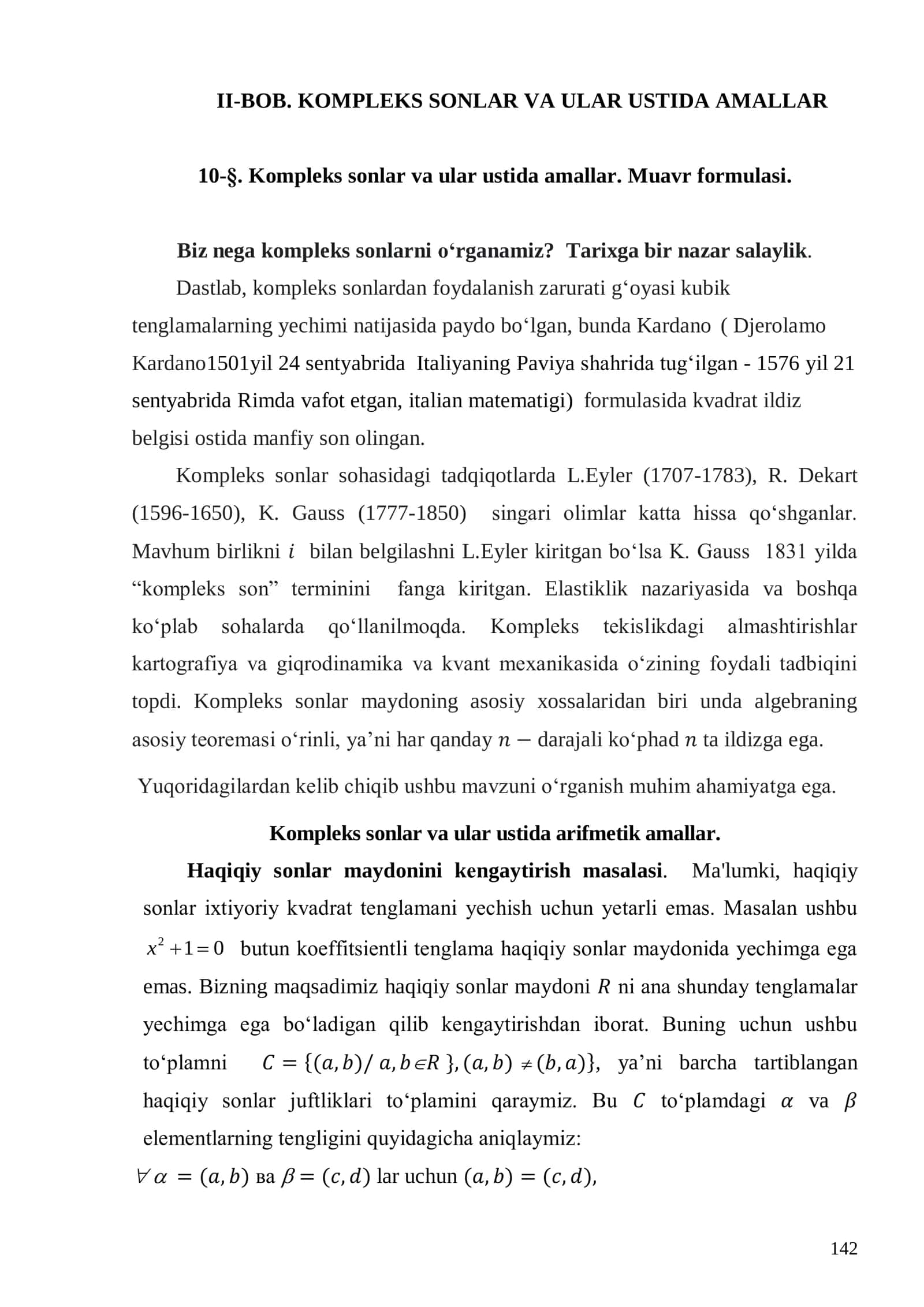 BOB. KOMPLEKS SONLAR VA ULAR USTIDA AMALLAR 1