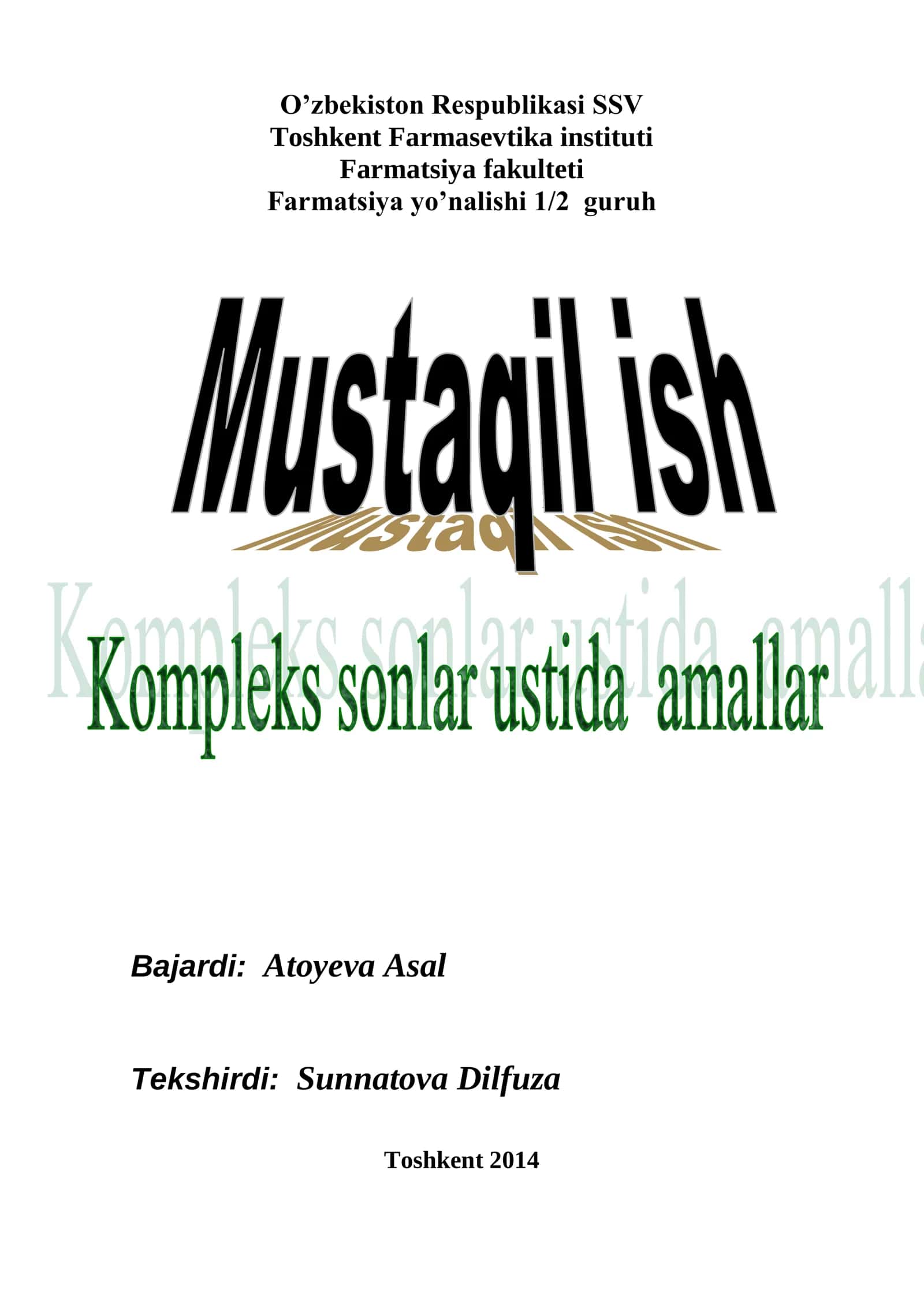 Kompleks sonlar algebrasi 1
