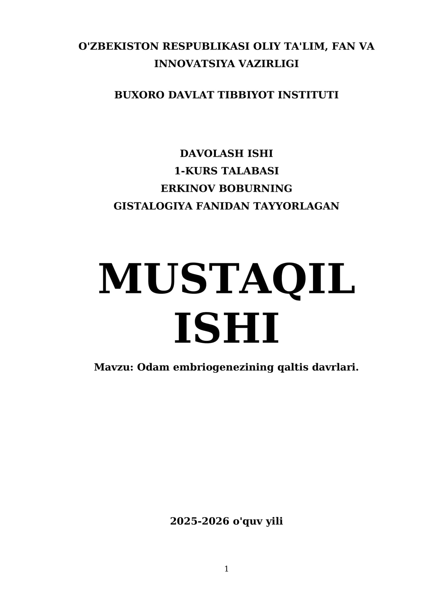 Odam embriogenezining qaltis davrlari 1