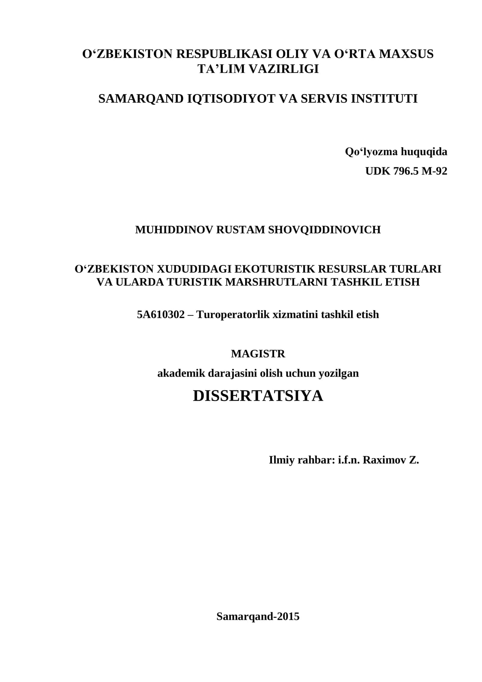 O„zbekistonda Ekoturistik Resurslar 1