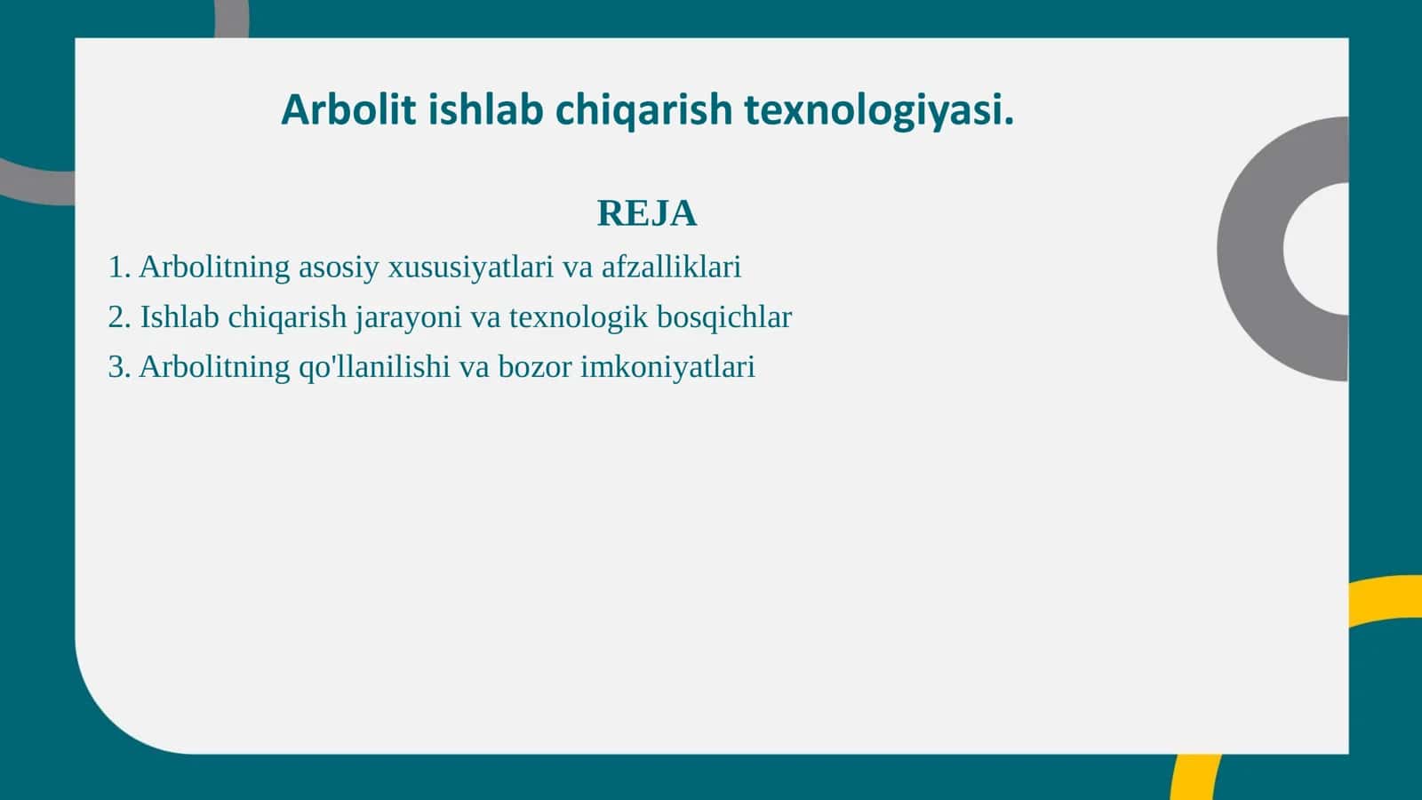 Arbolit ishlab chiqarish texnologiyasi. 1