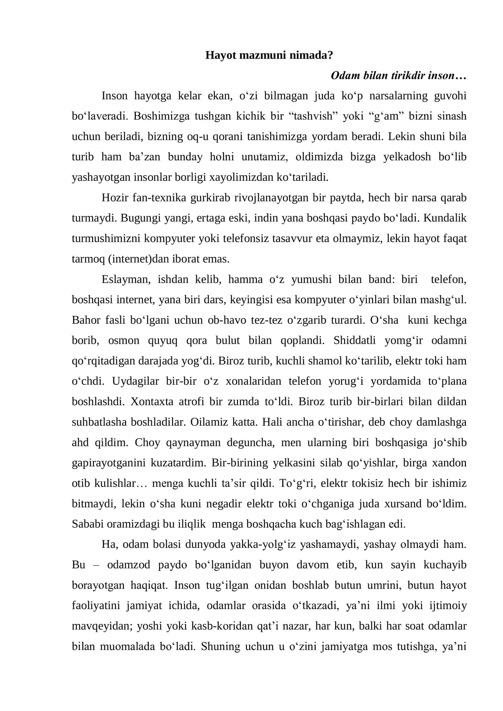Hayot mazmuni 1